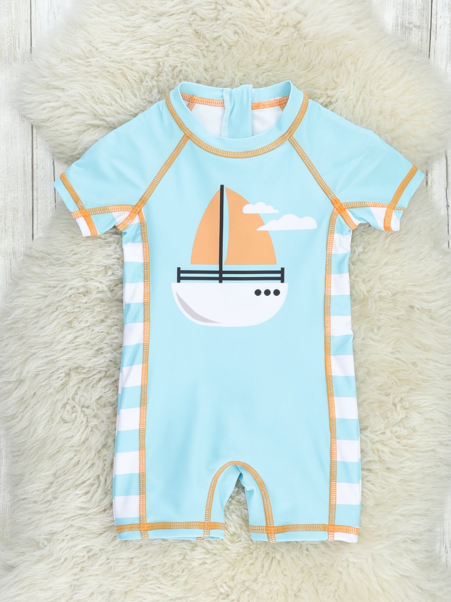 Light Blue Sailboat Rash Guard Swimsuit - Marie Nicole Clothing