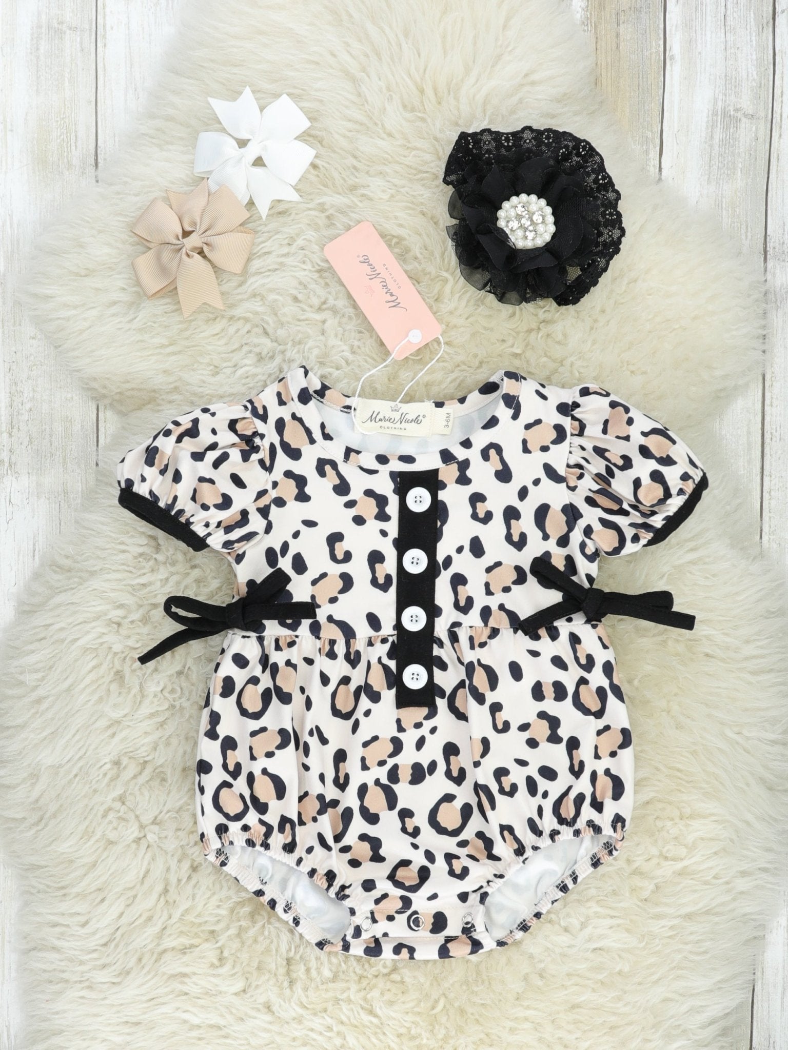 Cream Leopard Ruffle Bubble Romper - Marie Nicole Clothing