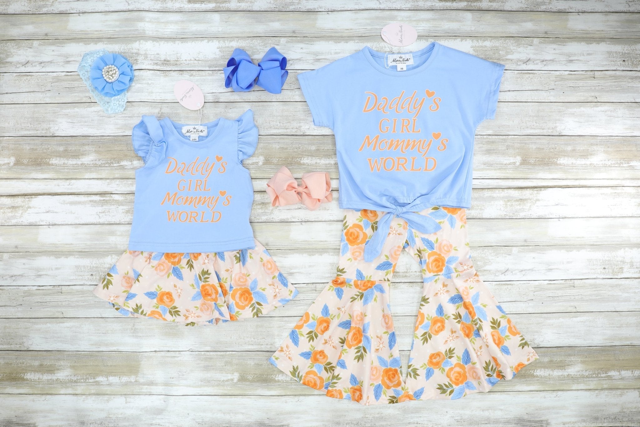 "Daddy's Girl, Mommy's World" Floral Bell Bottoms Outfit - Marie Nicole Clothing