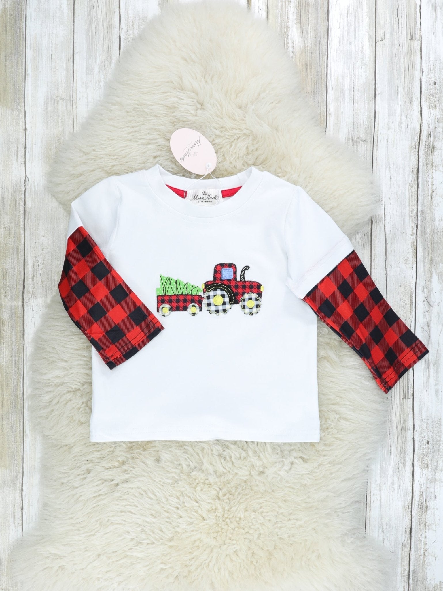 Buffalo Plaid Christmas Tree Tractor Shirt - Marie Nicole Clothing