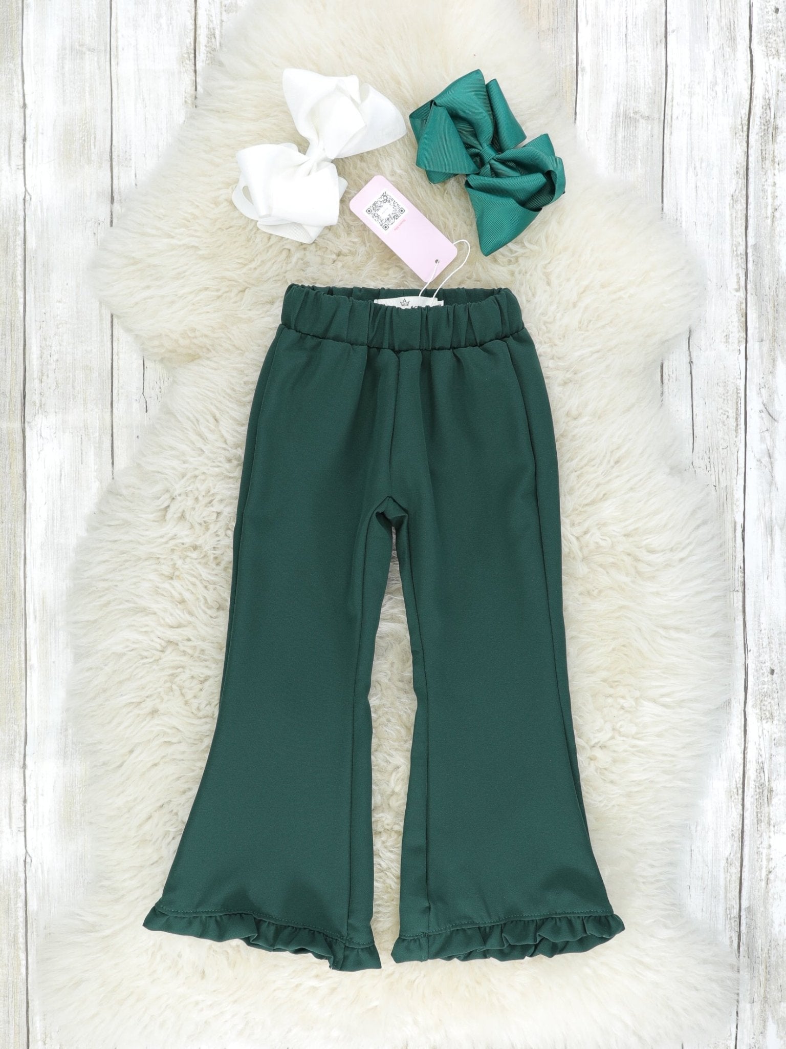Forest Green Ruffle Bell Bottoms - Marie Nicole Clothing