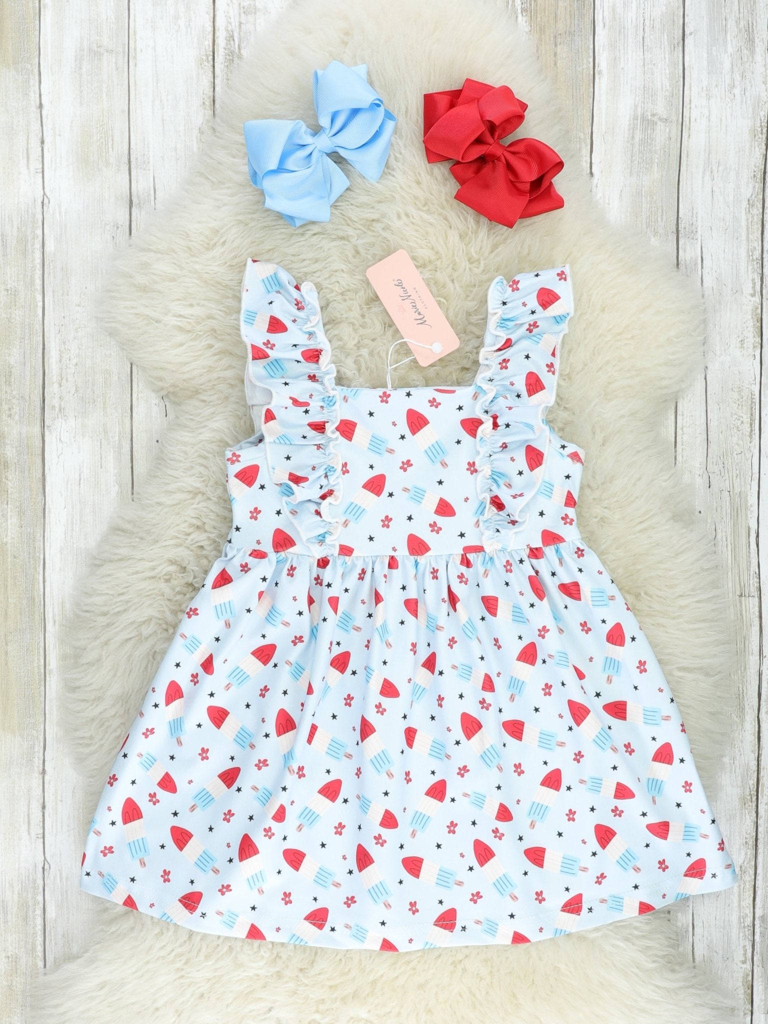 Red, White, & Blue Popsicle Ruffle Dress - Marie Nicole Clothing