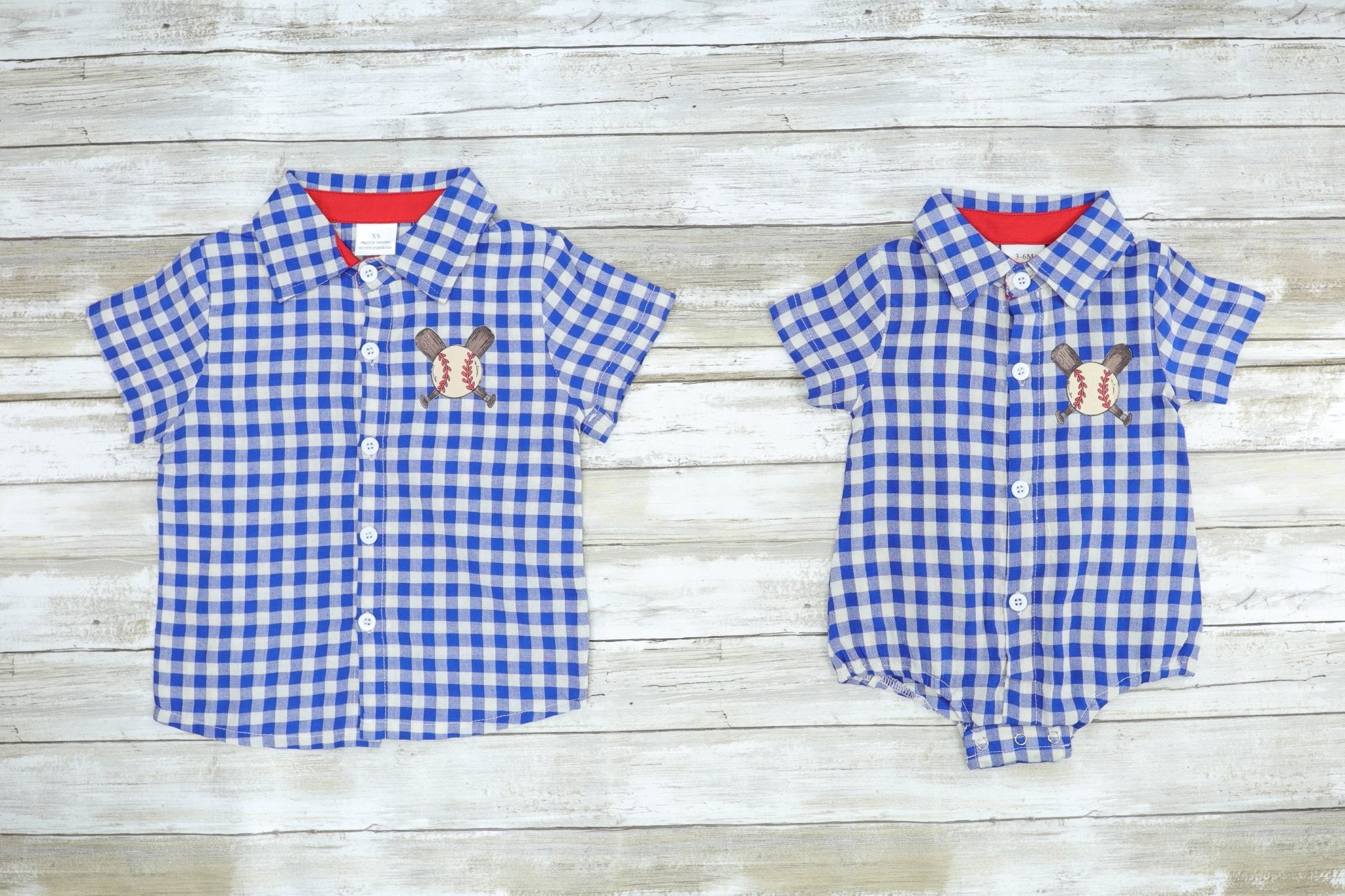 Blue Checked Baseball Button Up Shirt - Marie Nicole Clothing