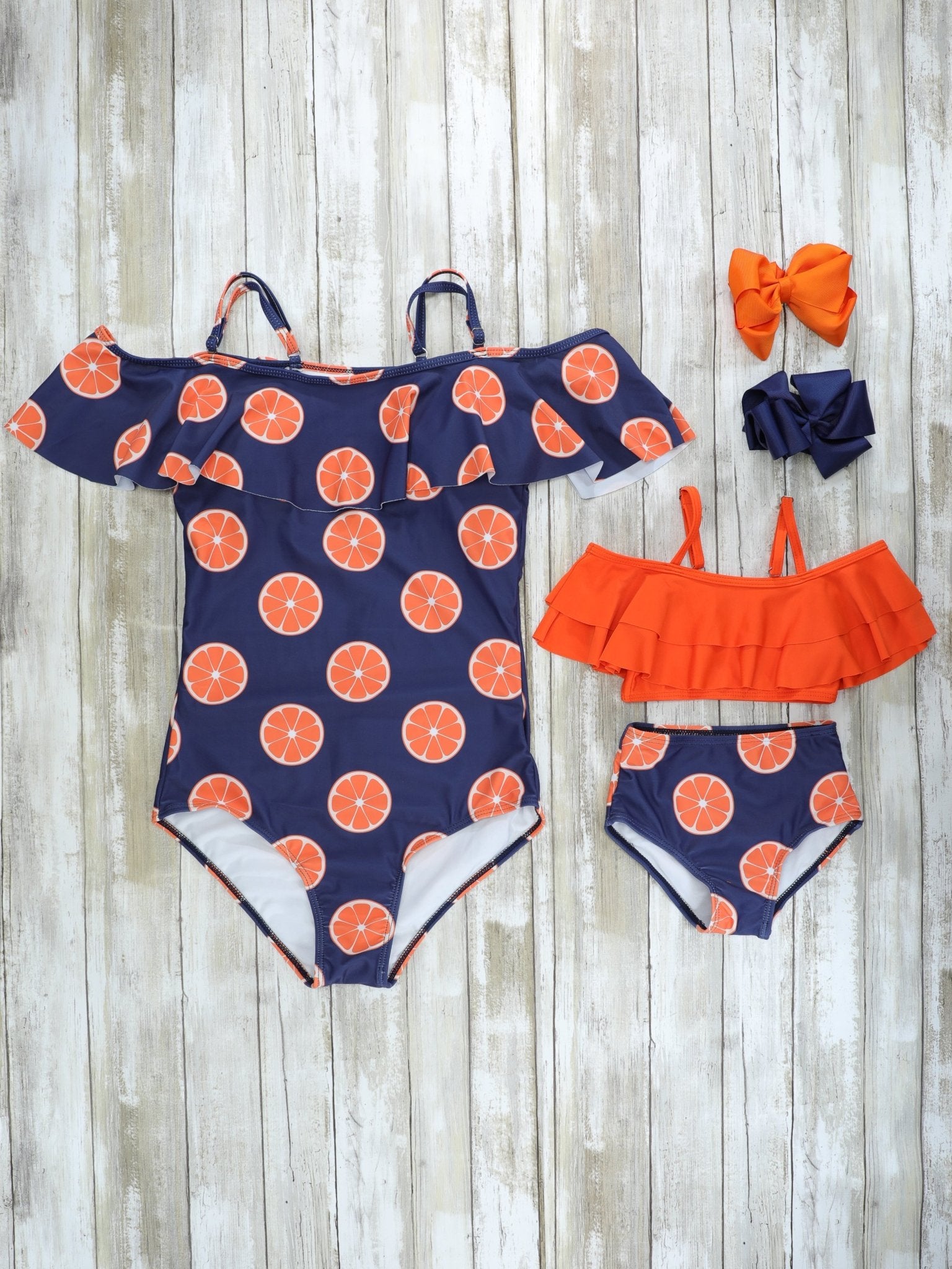 Family Orange & Navy Blue Swimsuit - Marie Nicole Clothing