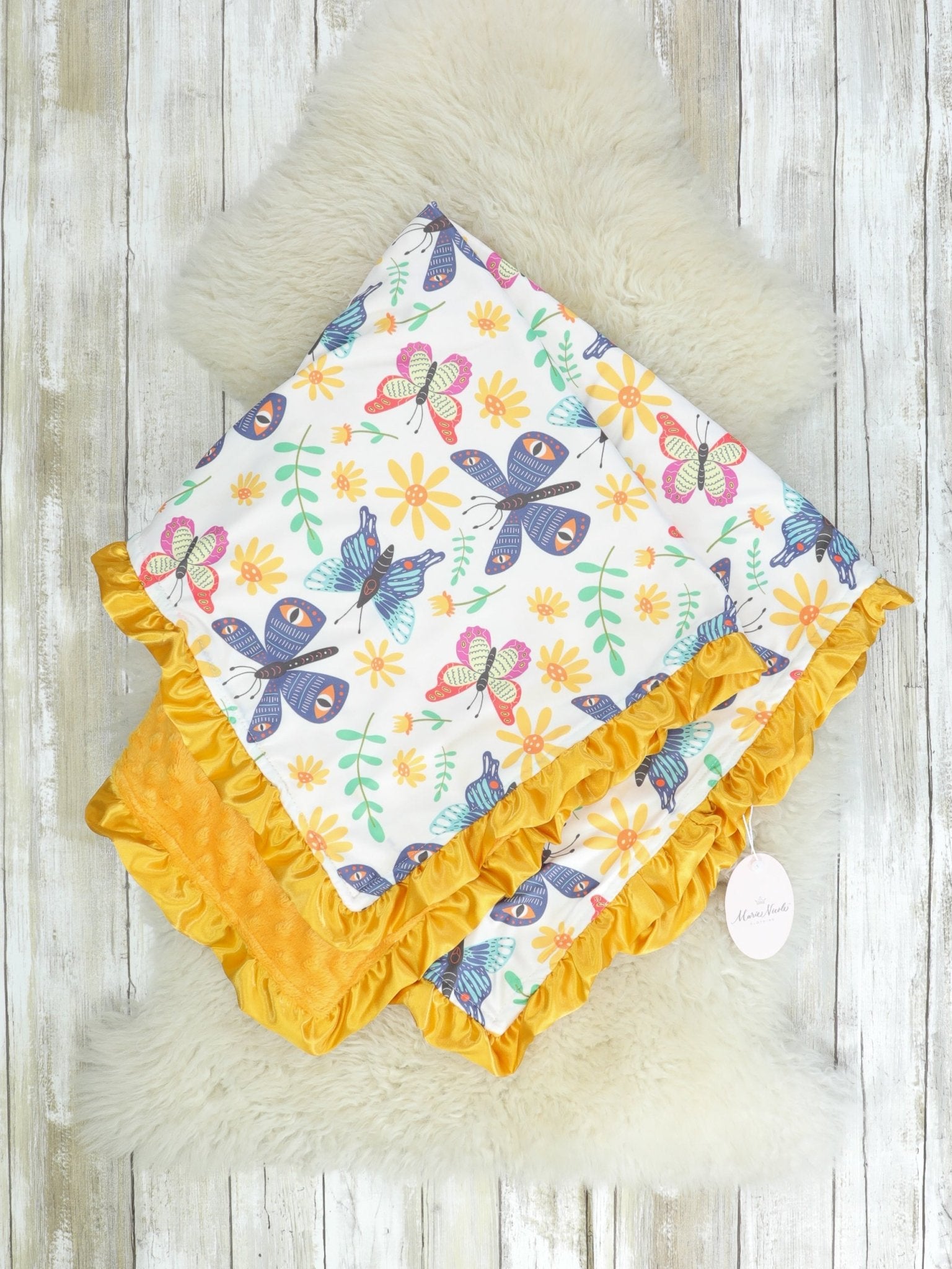 Mustard Butterfly Minky Blanket - Marie Nicole Clothing