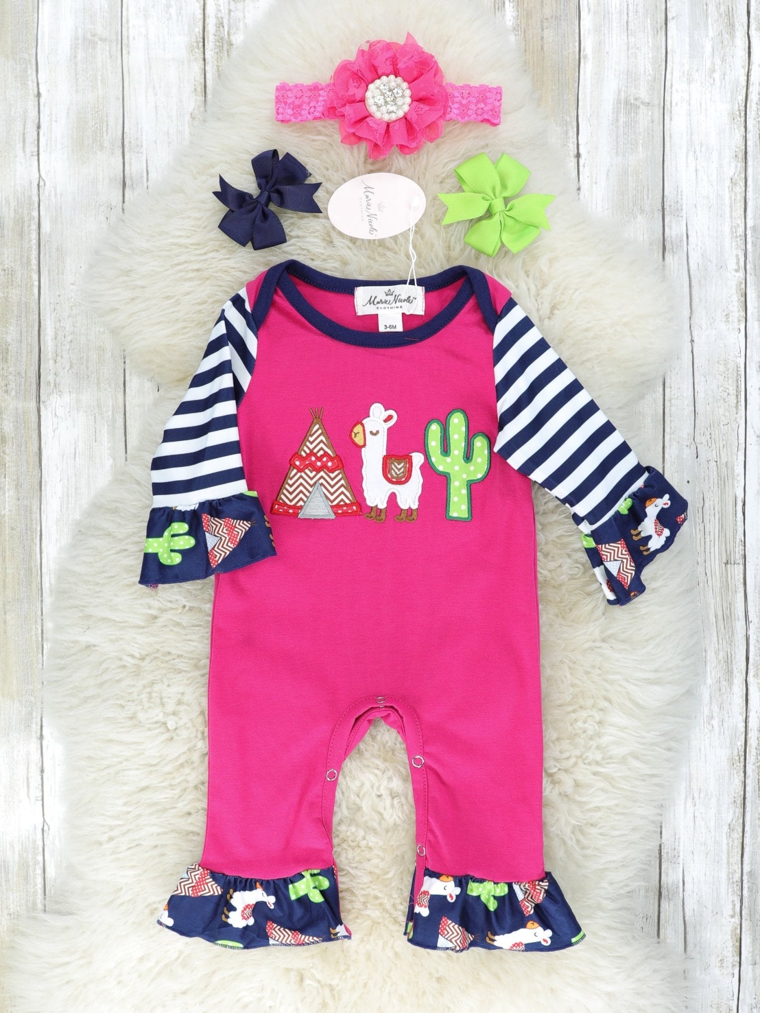 Striped Cactus & Llama Romper - Marie Nicole Clothing
