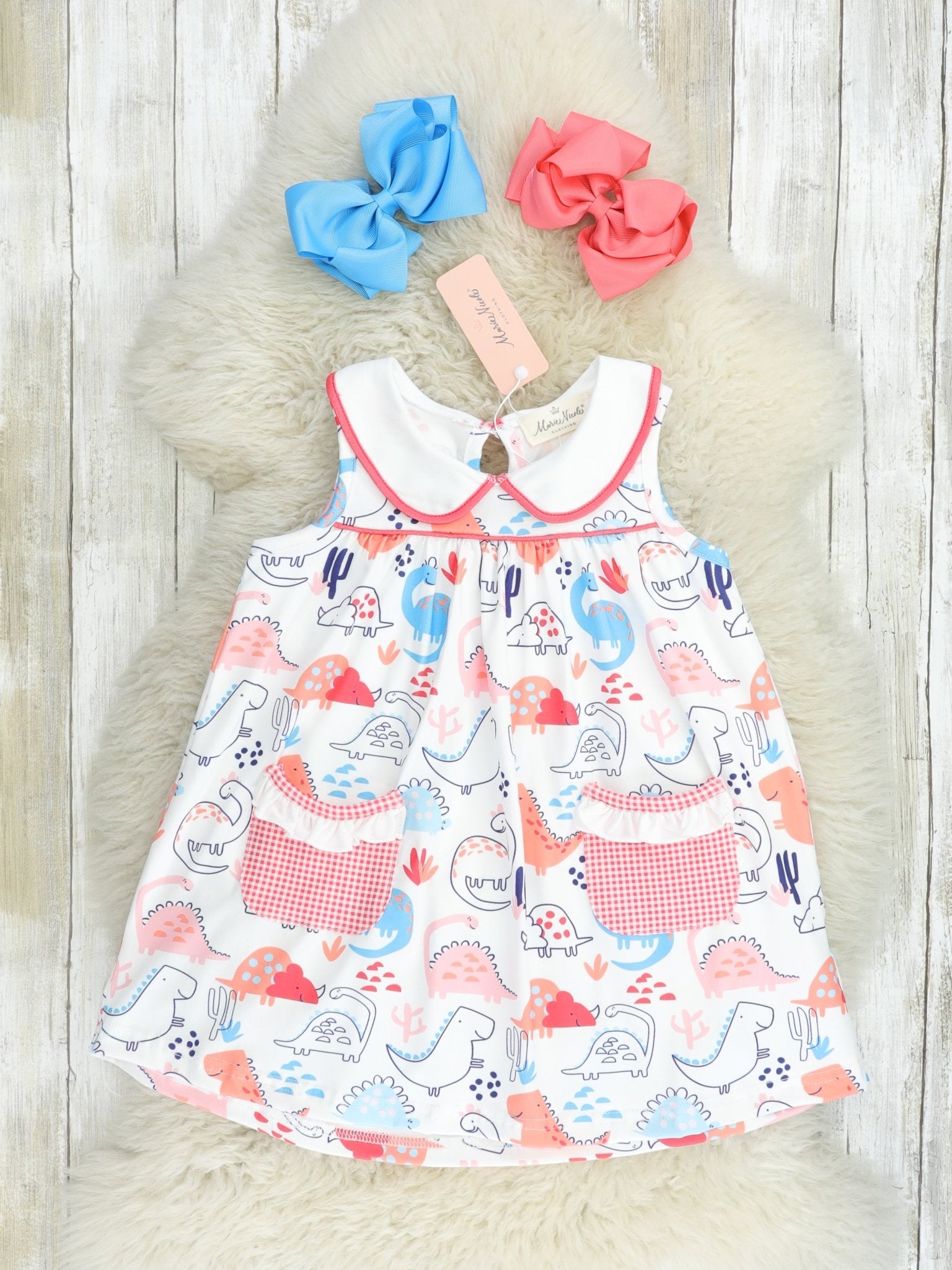 Coral Dino Vintage Pocket Dress - Marie Nicole Clothing