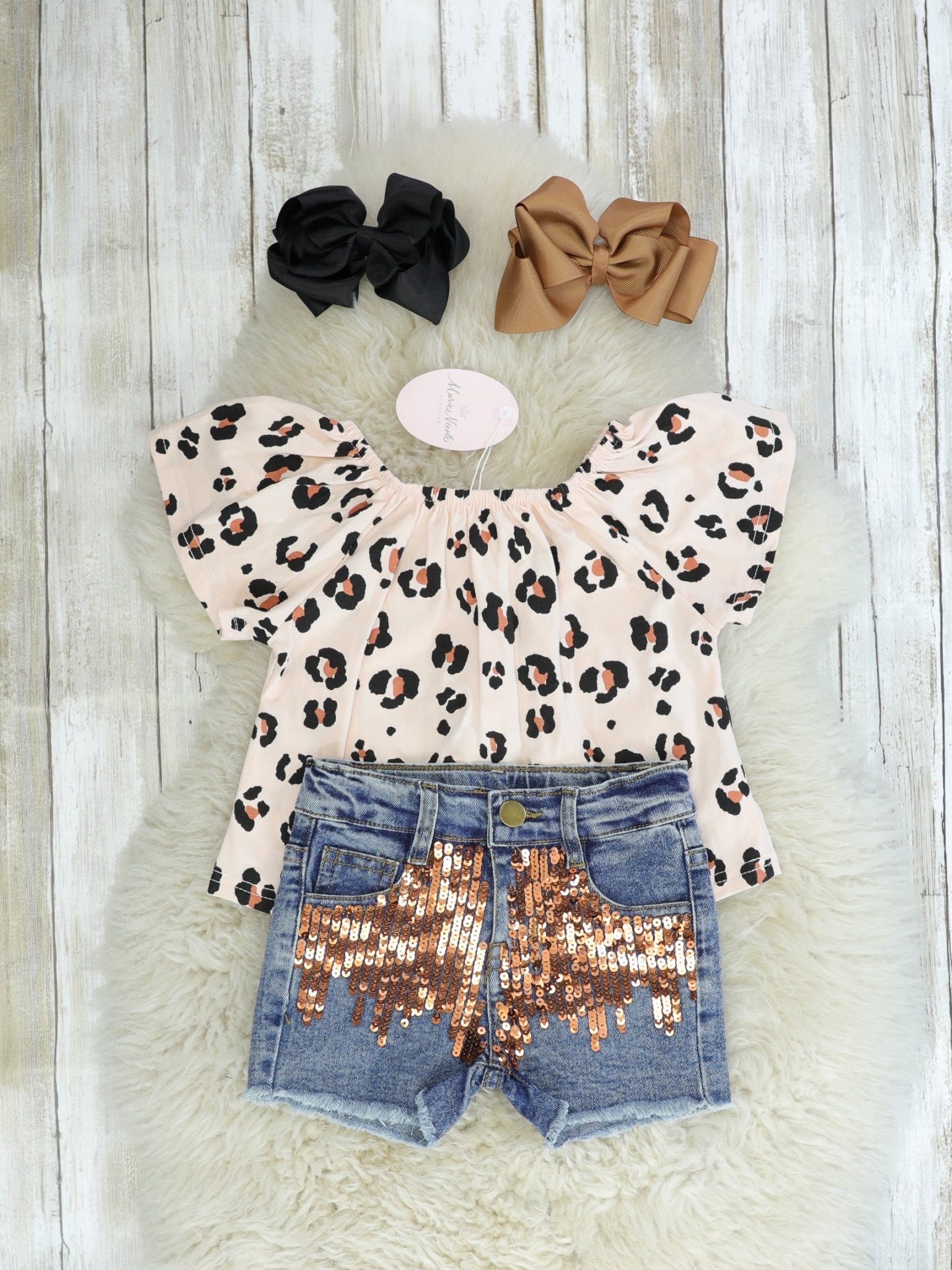 Leopard Top & Sequin Denim Outfit - Marie Nicole Clothing