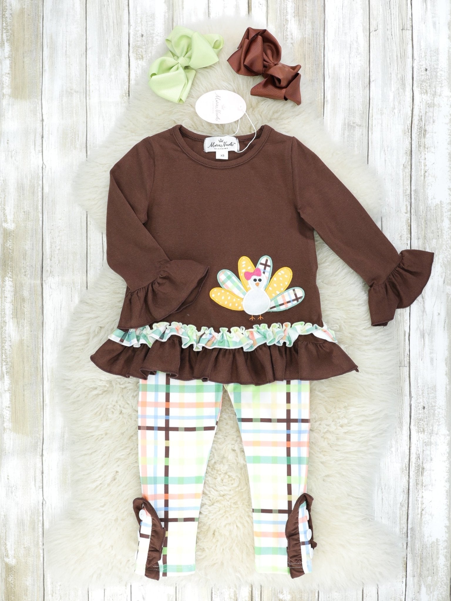 Green Plaid Turkey Ruffle Outfit - Marie Nicole Clothing
