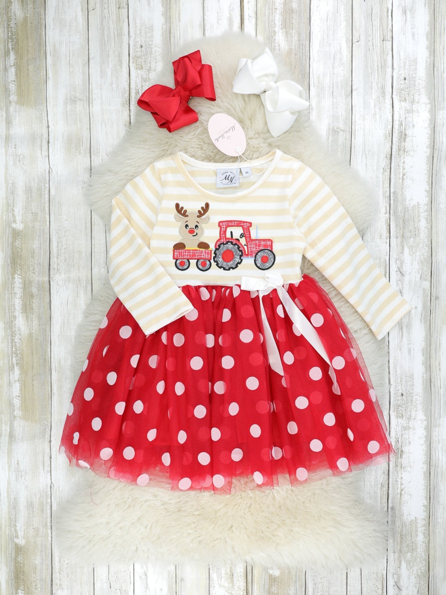 Reindeer Tractor Tulle Dress - Marie Nicole Clothing