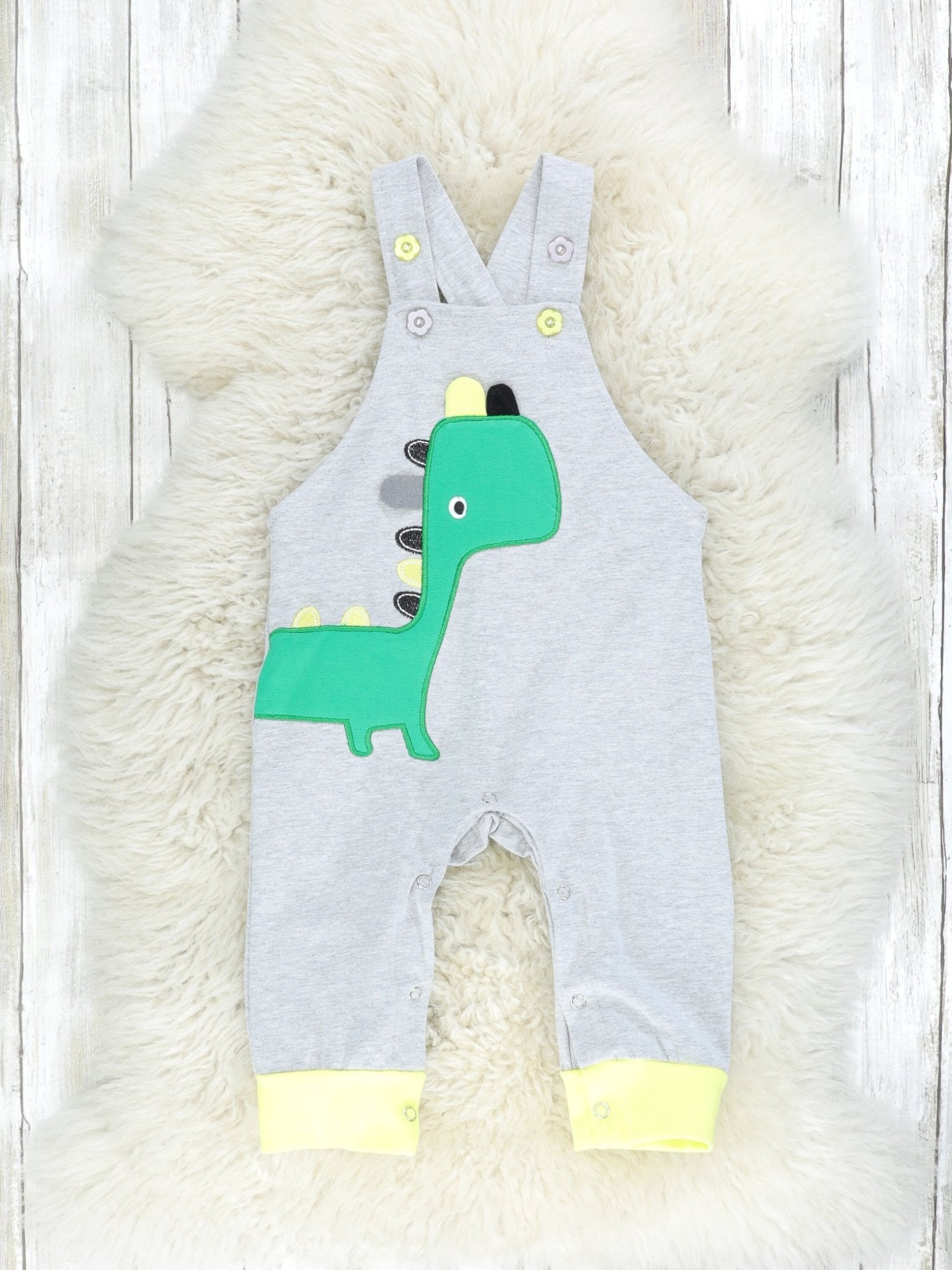 Green Striped Top & Dinosaur Overalls Set - Marie Nicole Clothing