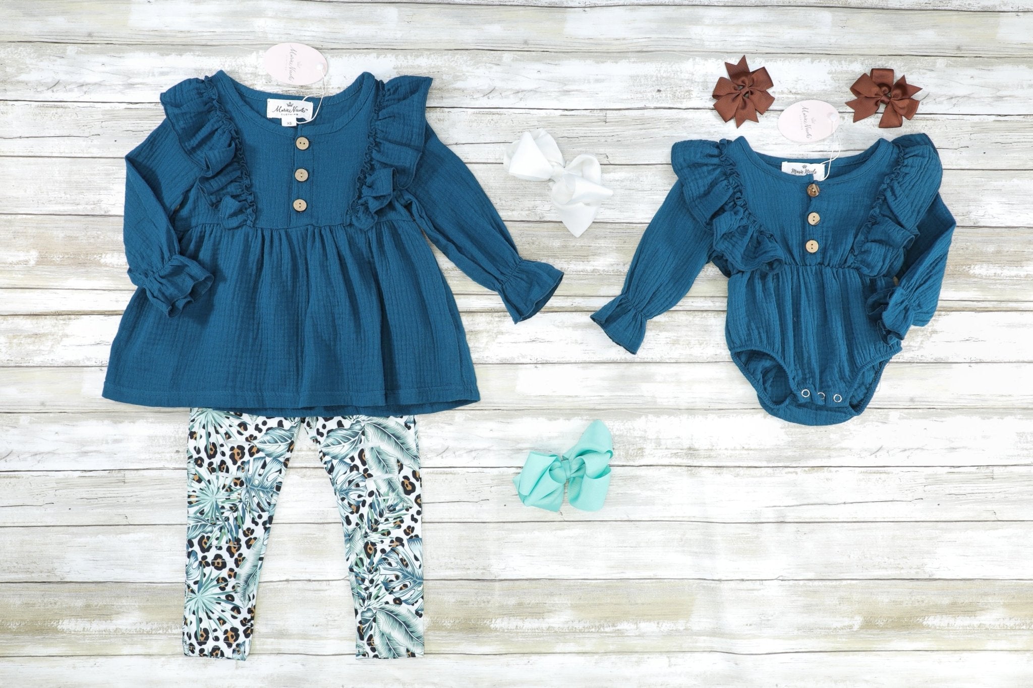 Dark Teal Ruffle Bubble Romper - Marie Nicole Clothing