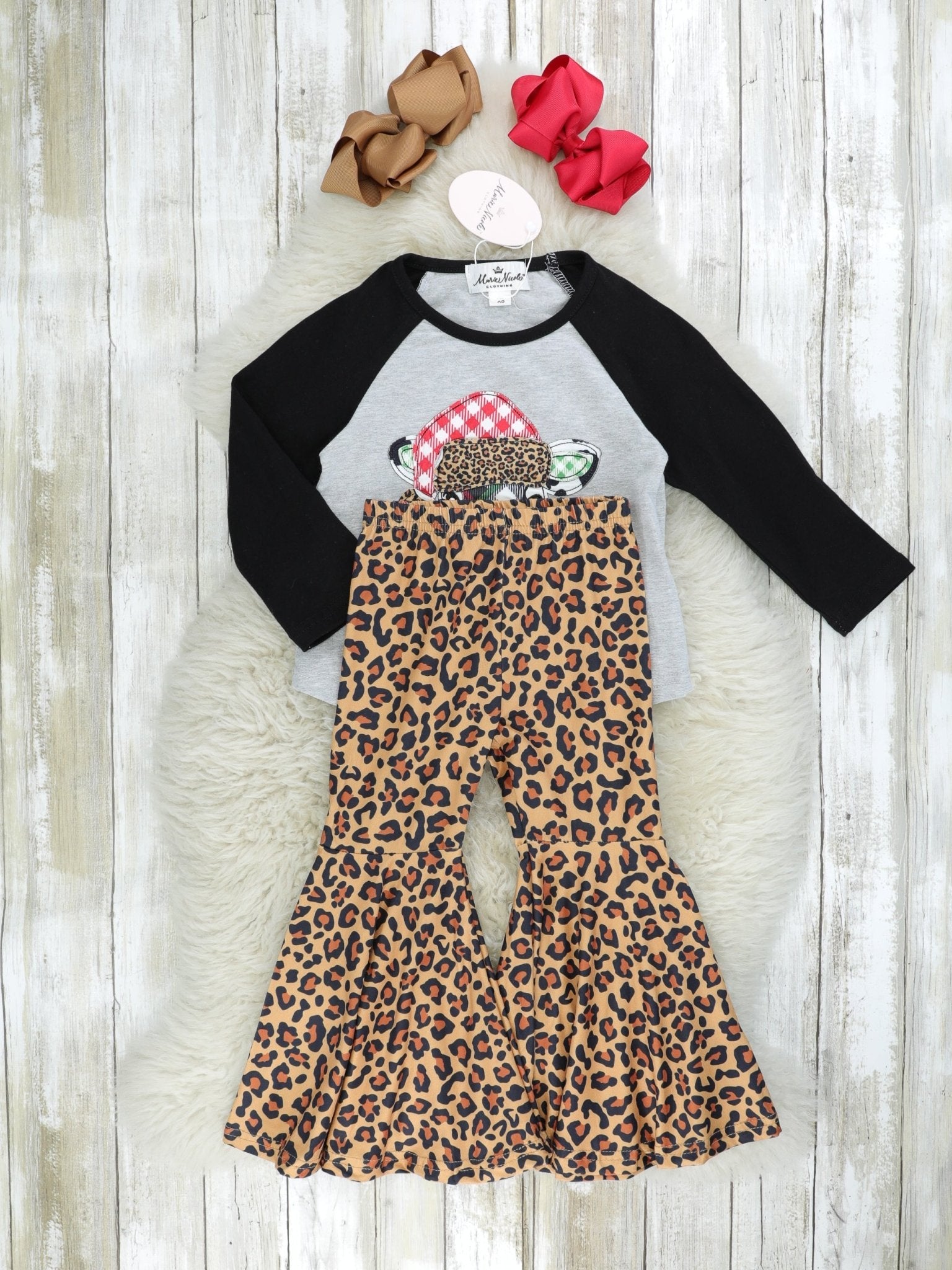 Festive Leopard Cow Bell Bottom Outfit - Marie Nicole Clothing