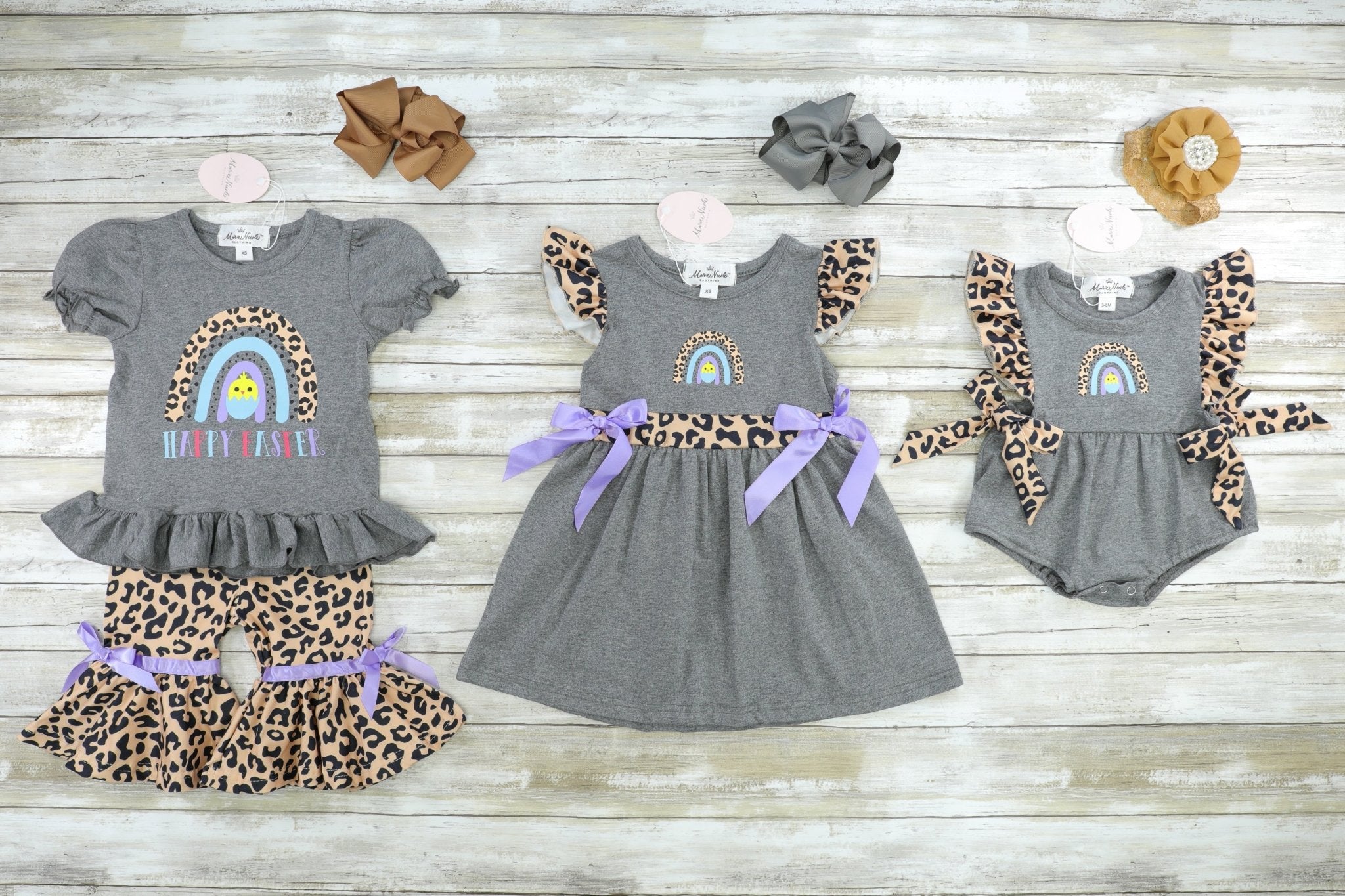 Rainbow Leopard Easter Chick Bubble Romper - Marie Nicole Clothing