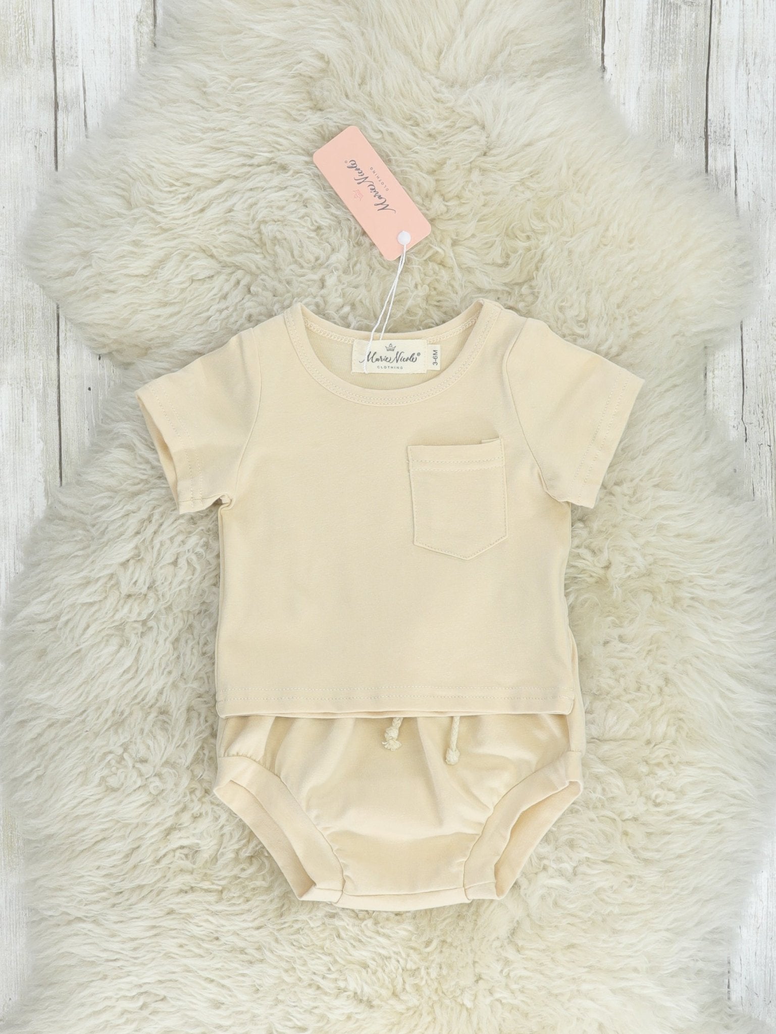 Beige Pocket Bloomers Outfit - Marie Nicole Clothing