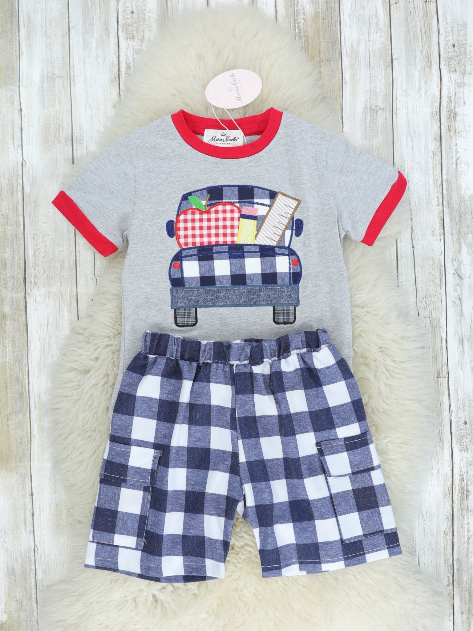 School Supplies Navy Check Outfit - Marie Nicole Clothing