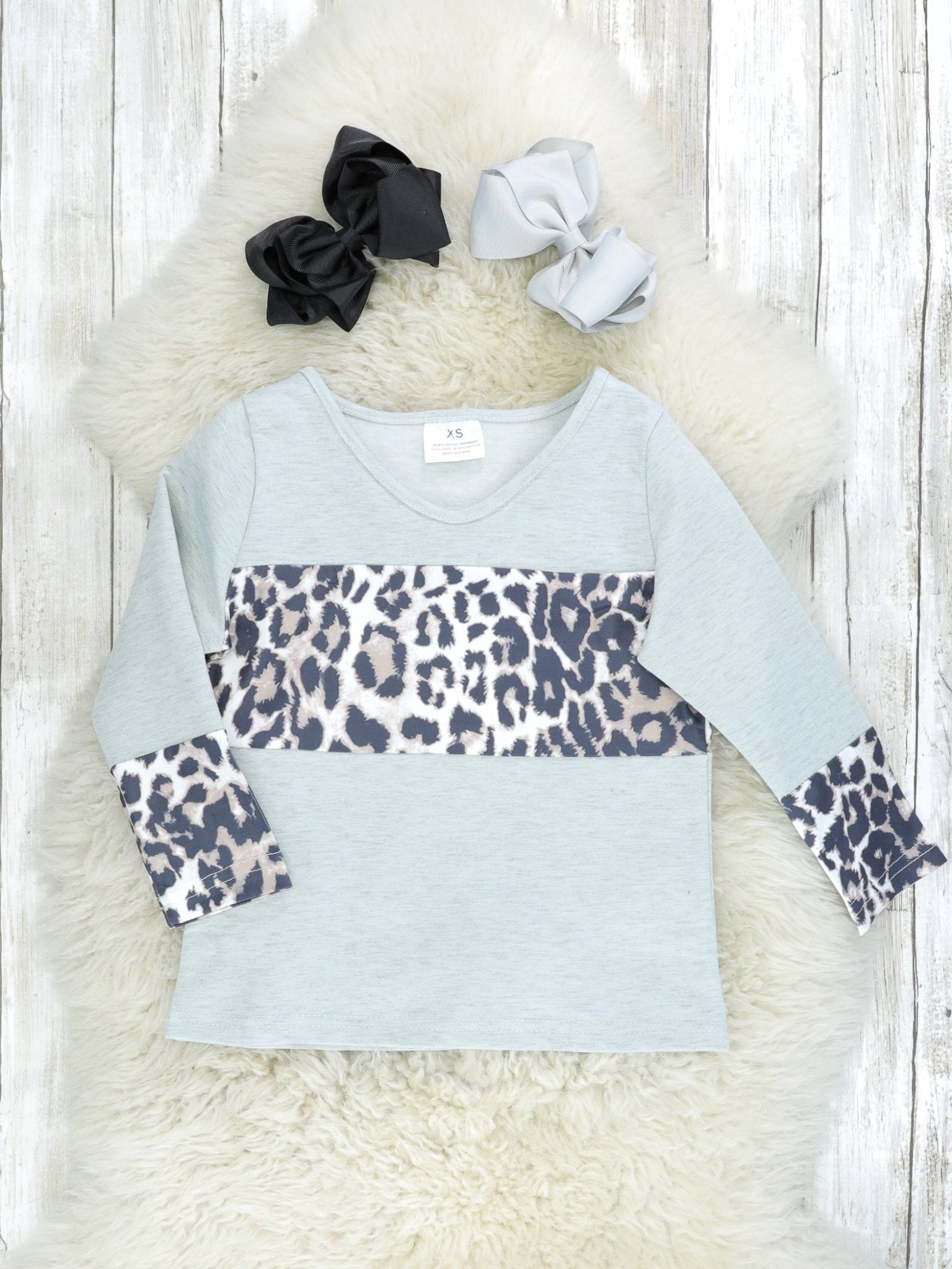 Mom & Me Grey Leopard Colorblock Top - Marie Nicole Clothing