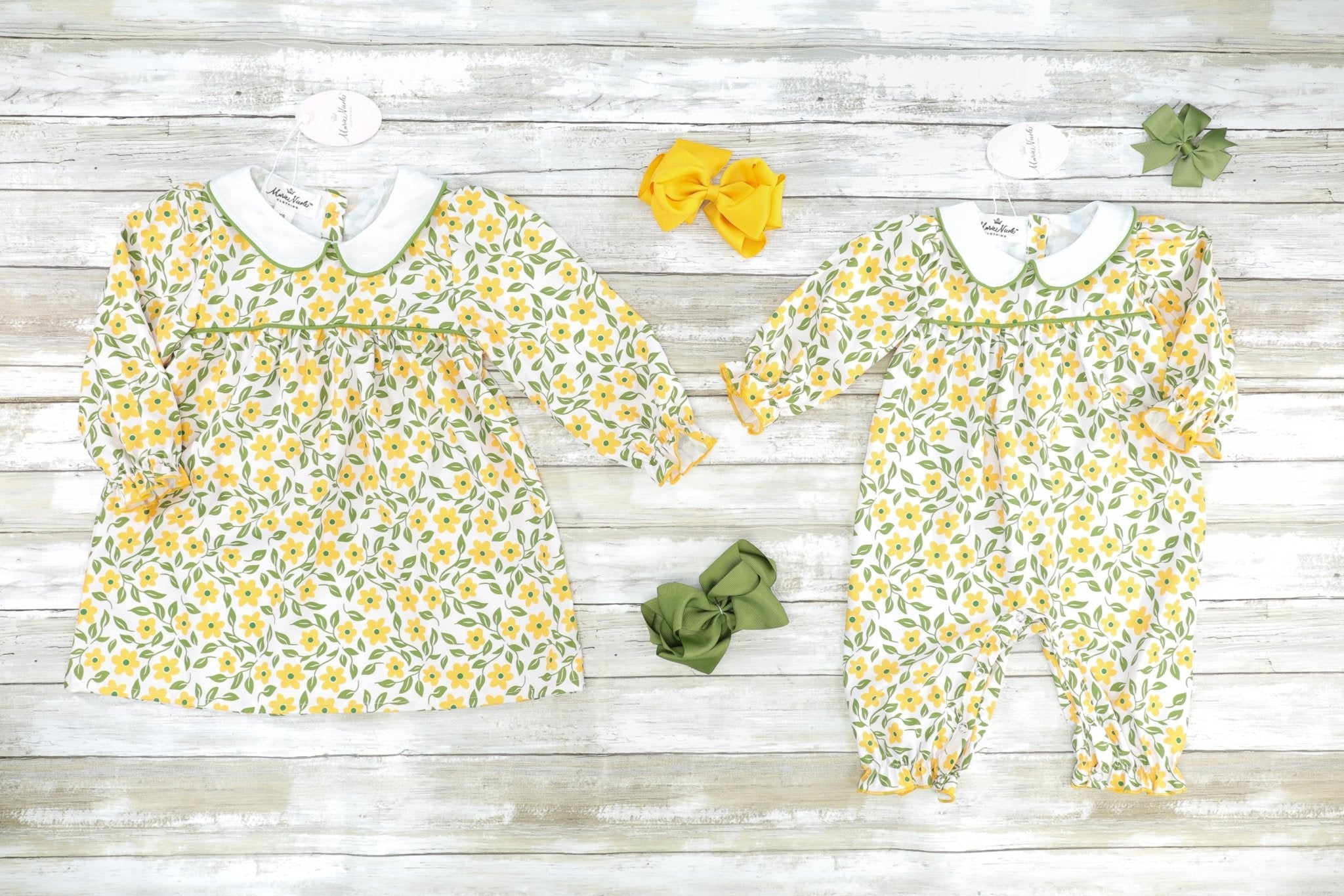 Yellow & Green Vintage Floral Dress - Marie Nicole Clothing