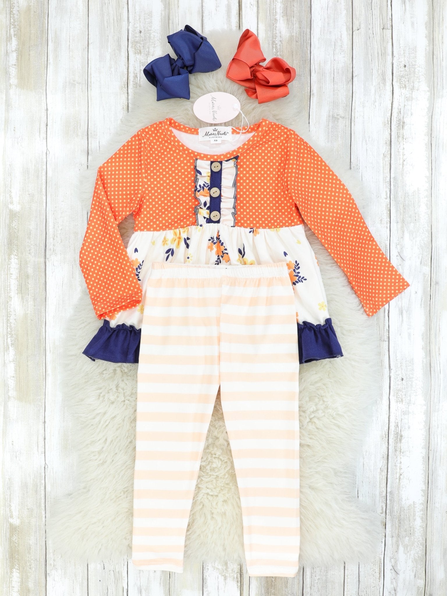 Orange Floral Tunic & Striped Pants Outfit - Marie Nicole Clothing