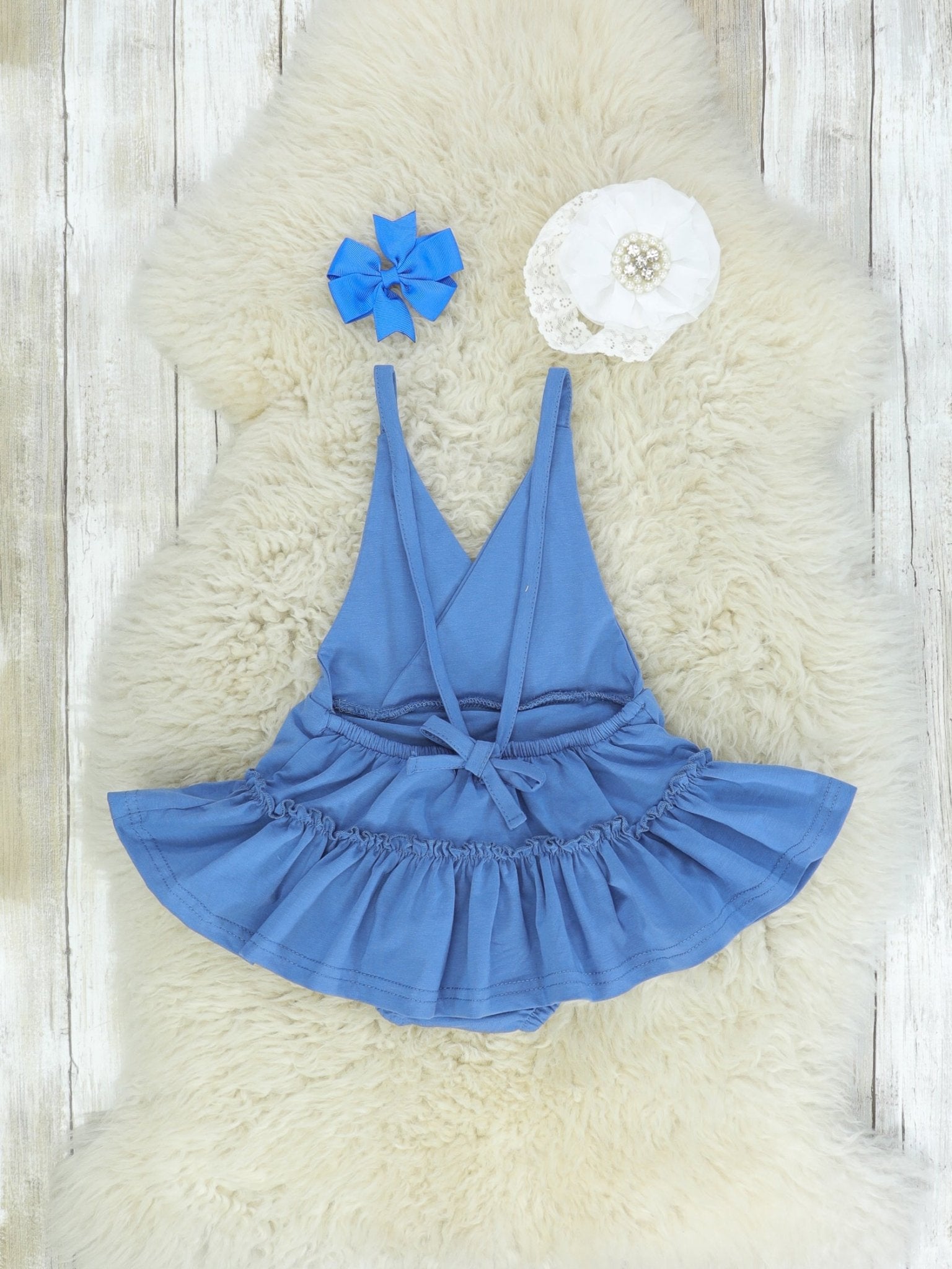 Blue Halter Ruffle Bubble Romper - Marie Nicole Clothing