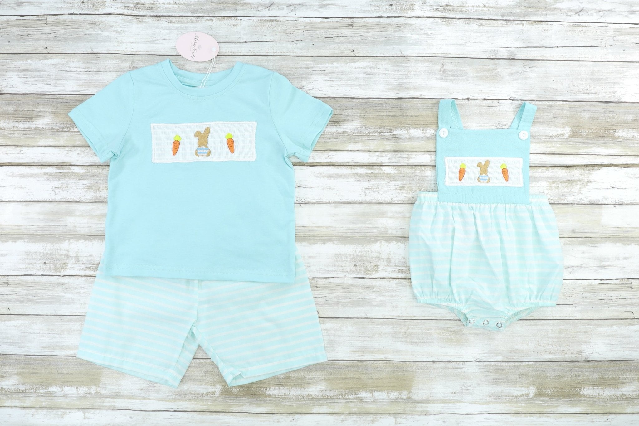 Smocked Carrot & Bunny Outfit - Marie Nicole Clothing