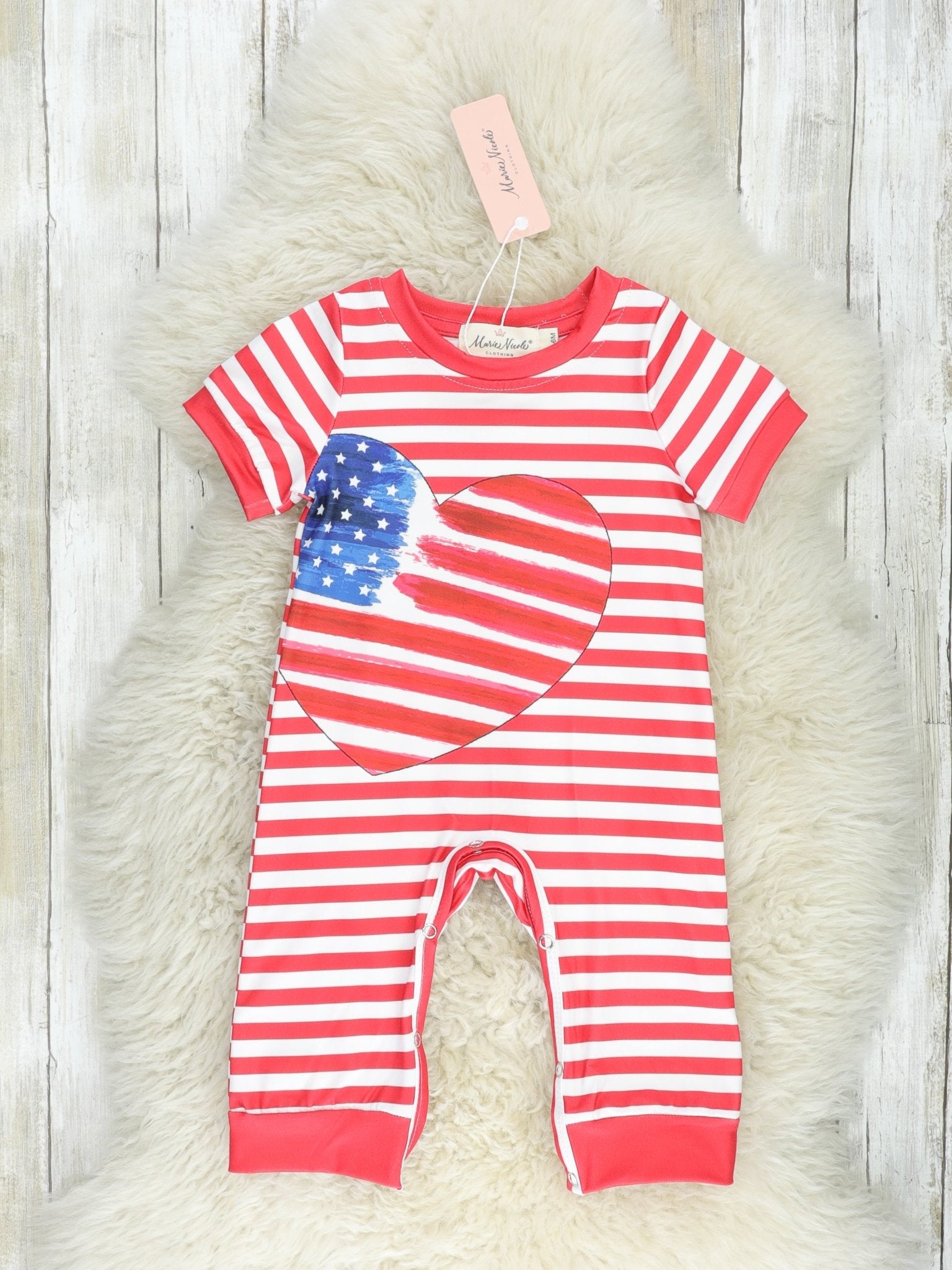 Patriotic Stripe Heart Romper - Marie Nicole Clothing