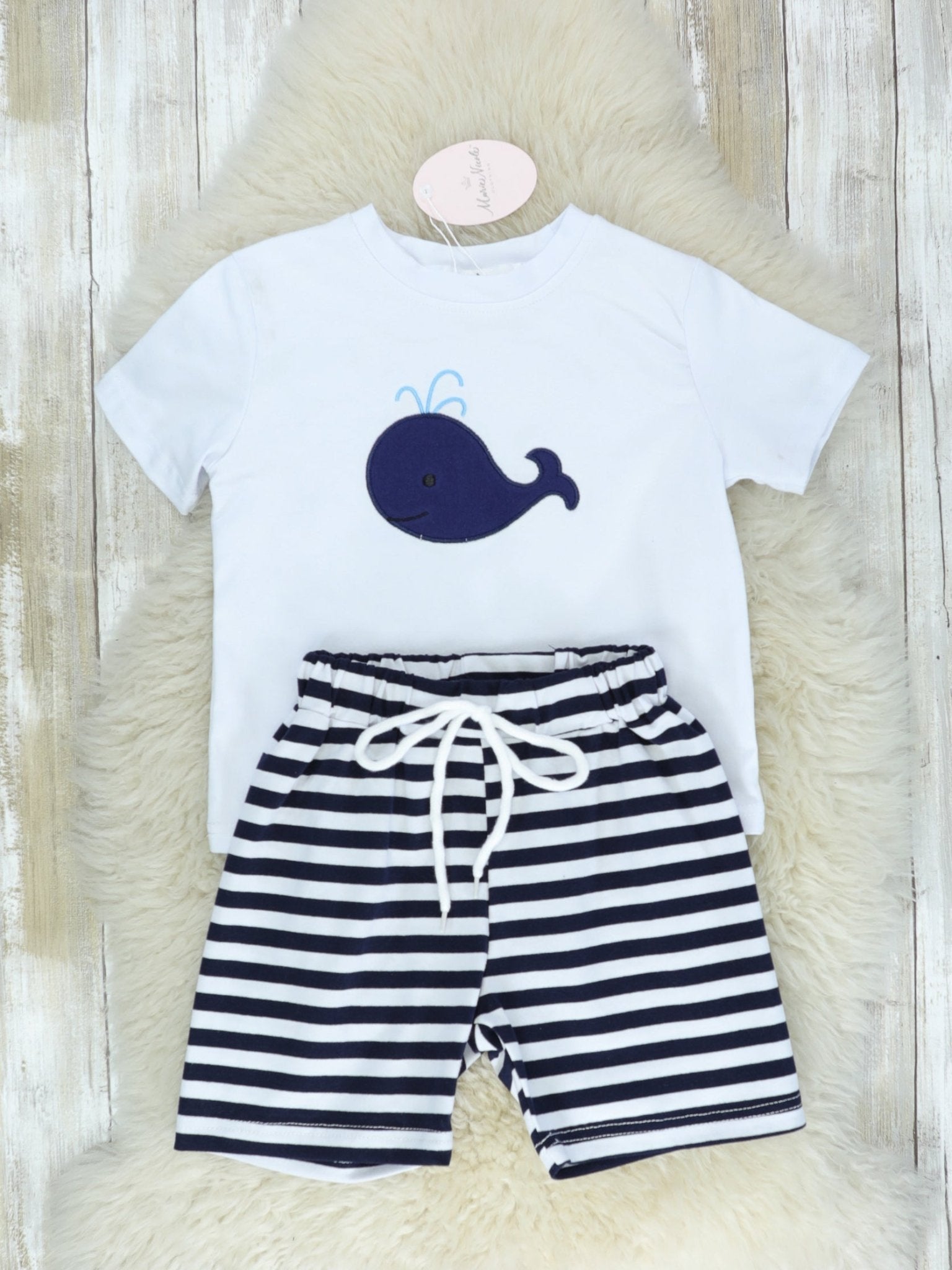 Navy Striped Whale Outfit - Marie Nicole Clothing