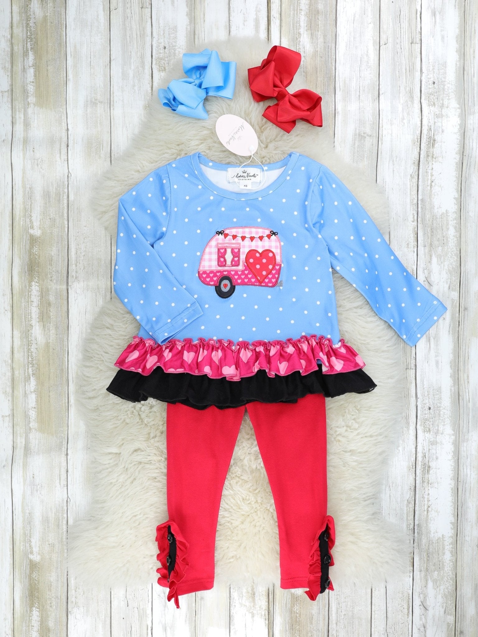 Pink Gingham Heart Camper Ruffle Outfit - Marie Nicole Clothing