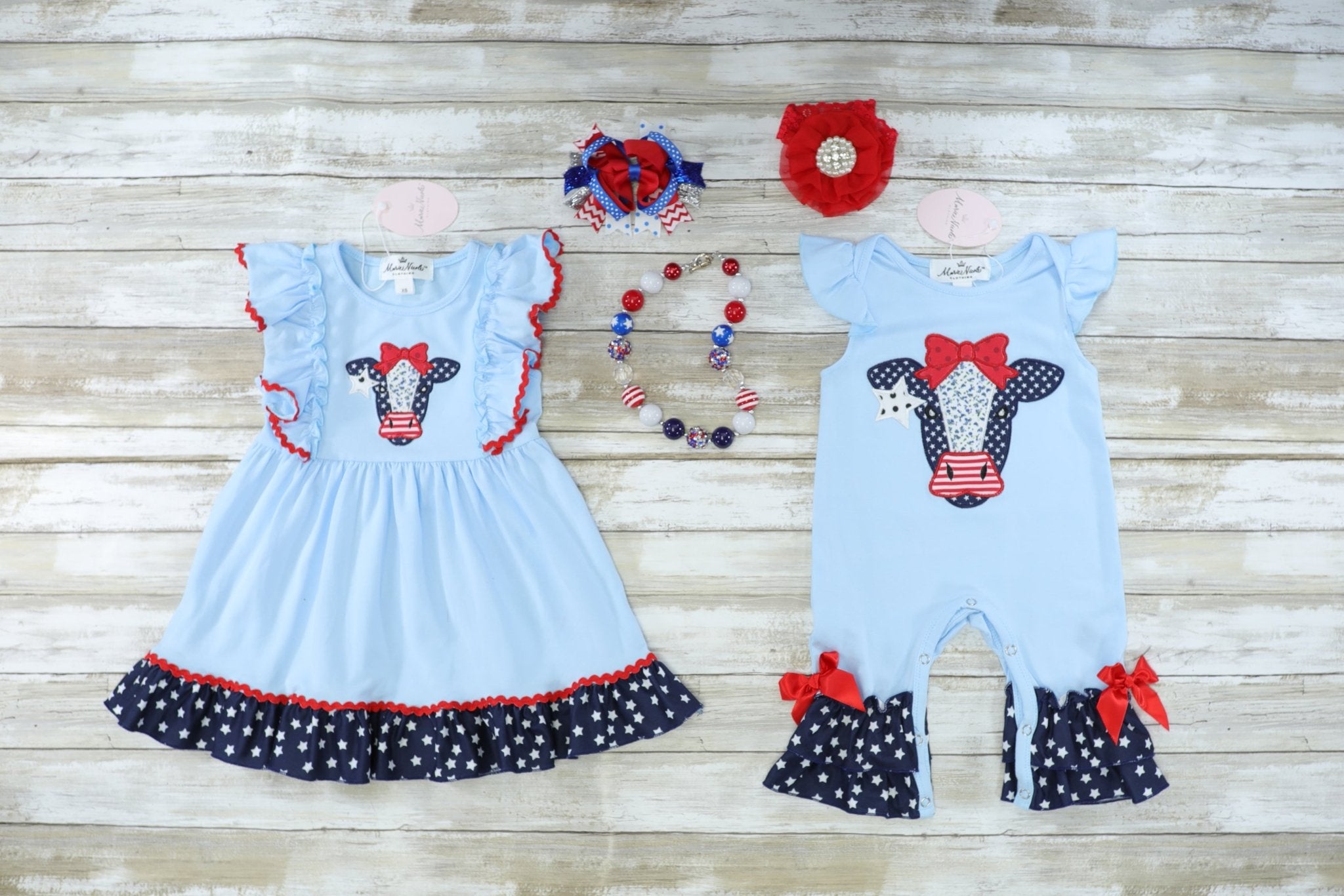 Patriotic Cow Ruffle Dress - Marie Nicole Clothing