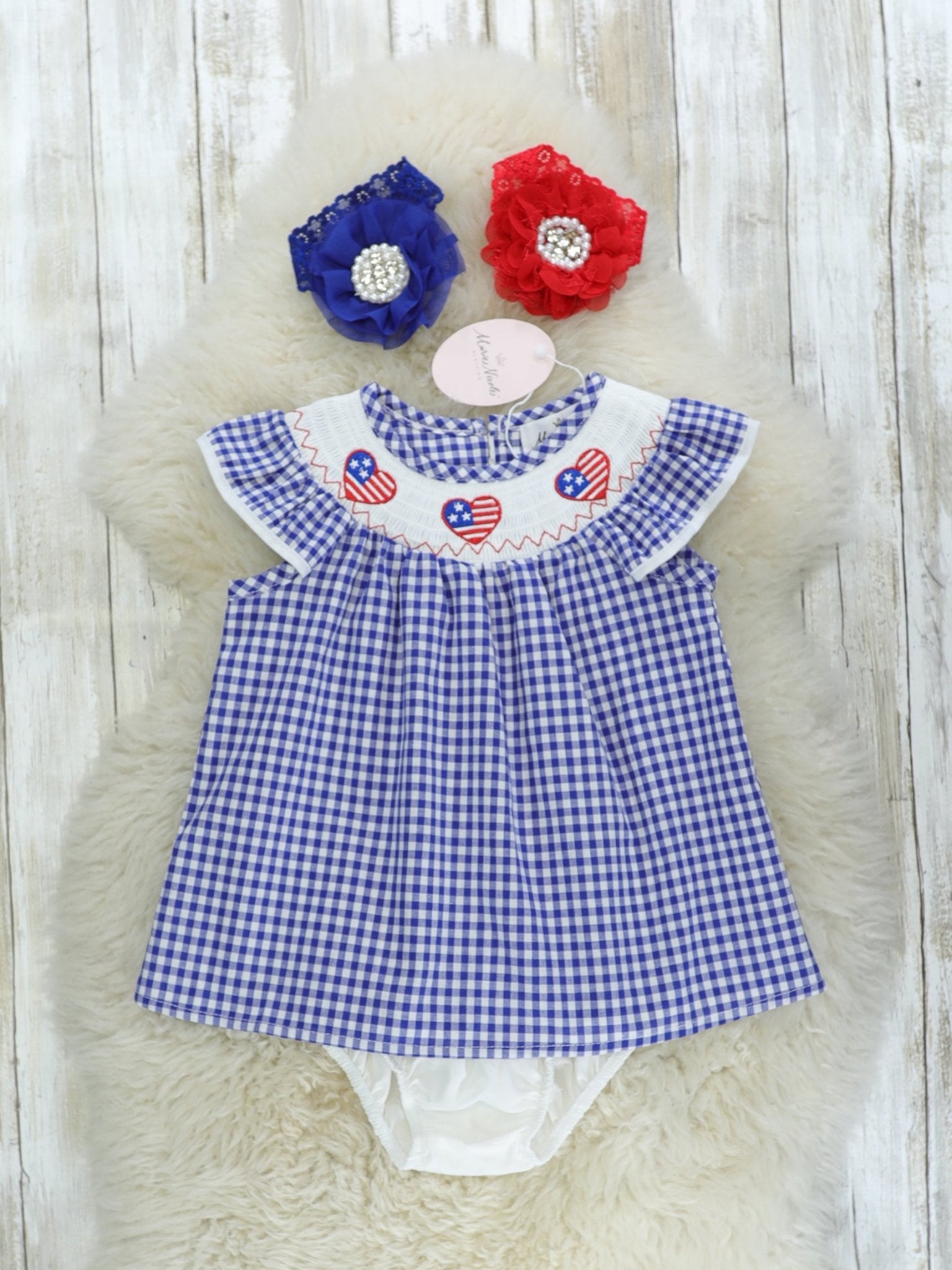 Flag Heart Smocked Tunic & Bloomers Set - Marie Nicole Clothing