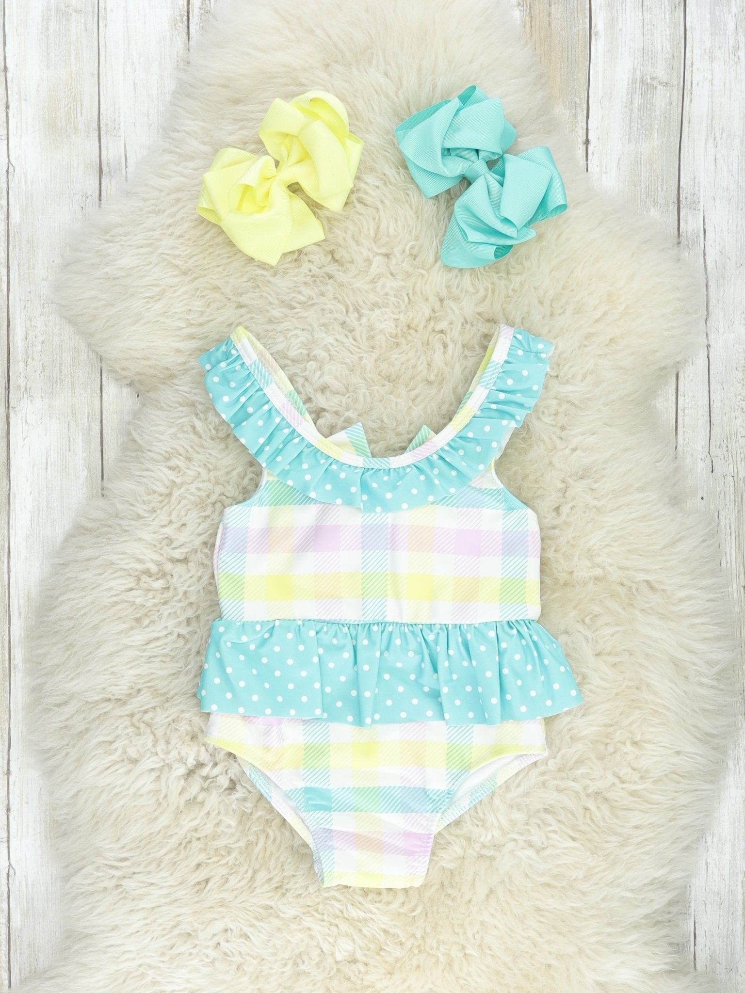 Pastel Plaid One - Piece Ruffle Swimsuit - Marie Nicole Clothing