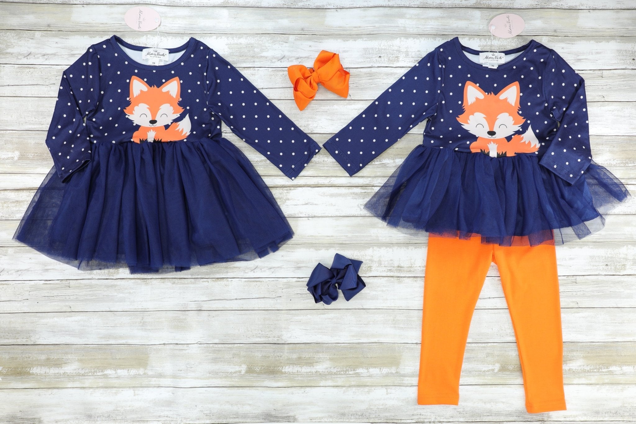 Navy Polka Dot Fox Tulle Dress - Marie Nicole Clothing