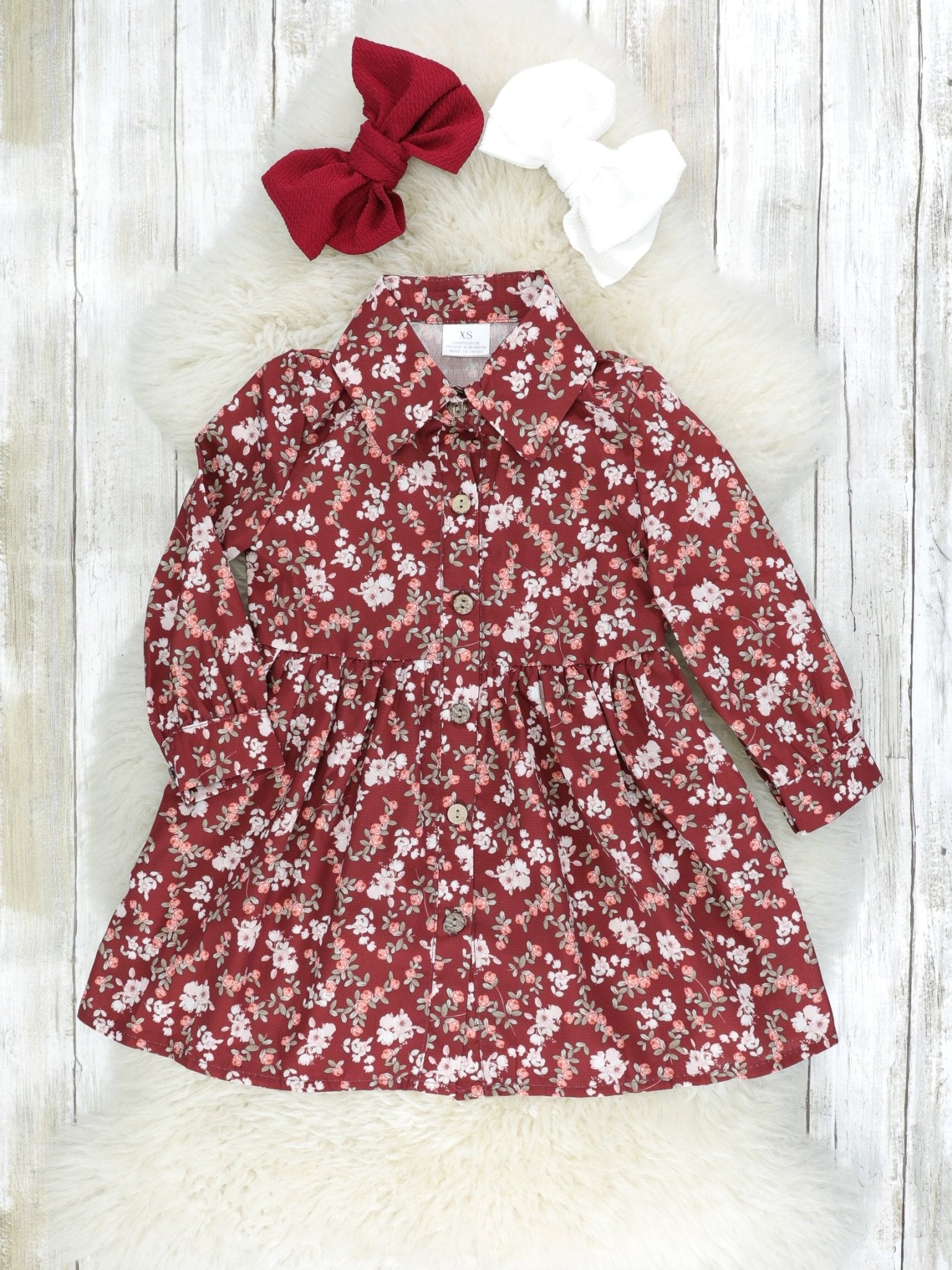 Maroon Floral Button - Up Dress - Pre - Teen & Littler Girl - Marie Nicole Clothing