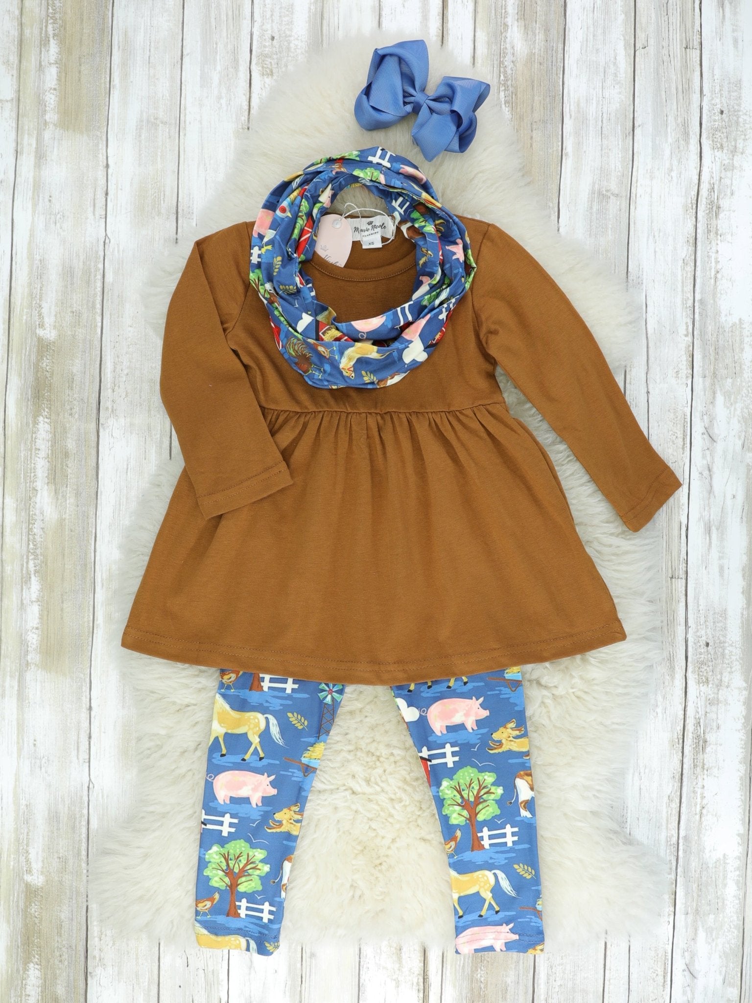 Brown & Blue Farm Life 3 Piece Set - Marie Nicole Clothing