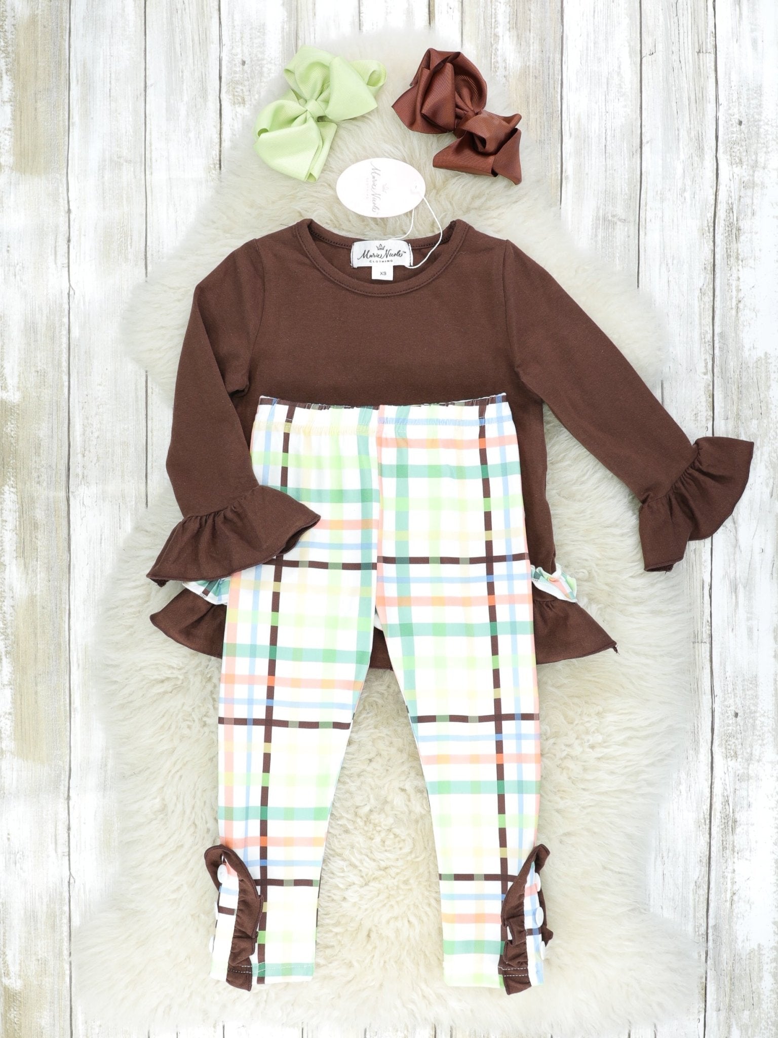 Green Plaid Turkey Ruffle Outfit - Marie Nicole Clothing