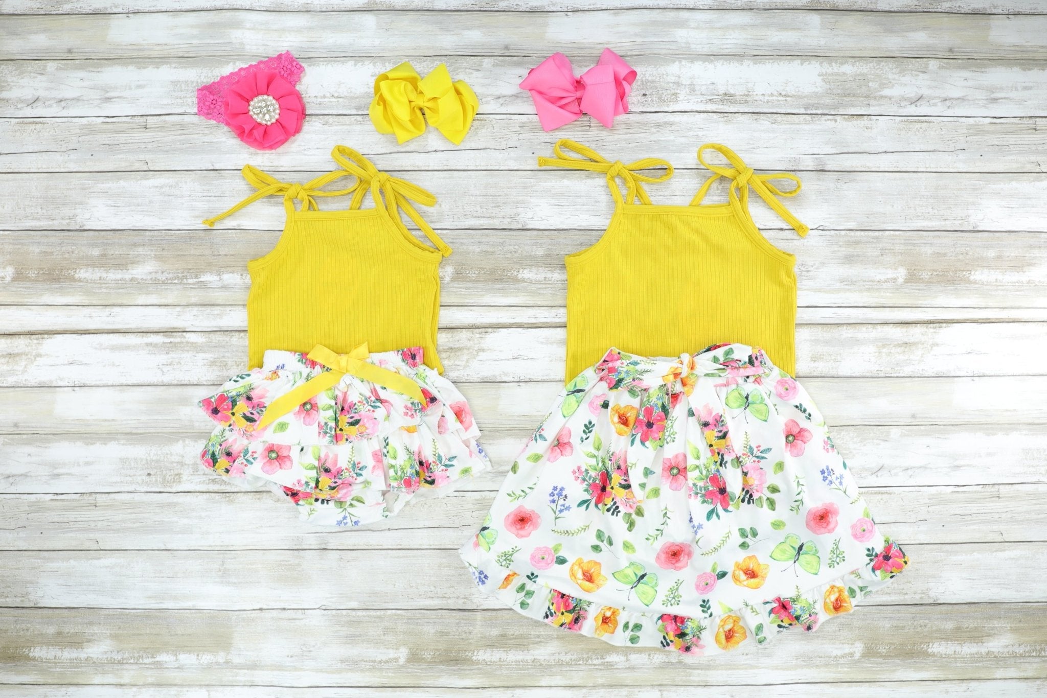Mustard Tank & Floral Ruffle Skirt Outfit - Marie Nicole Clothing