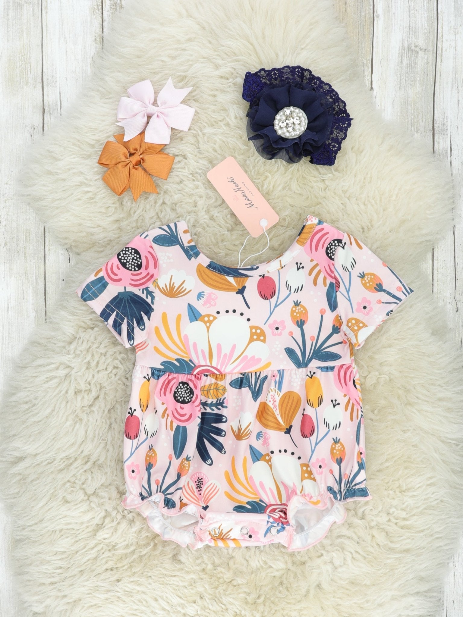 Pink Rose Ruffle Bubble Romper - Marie Nicole Clothing