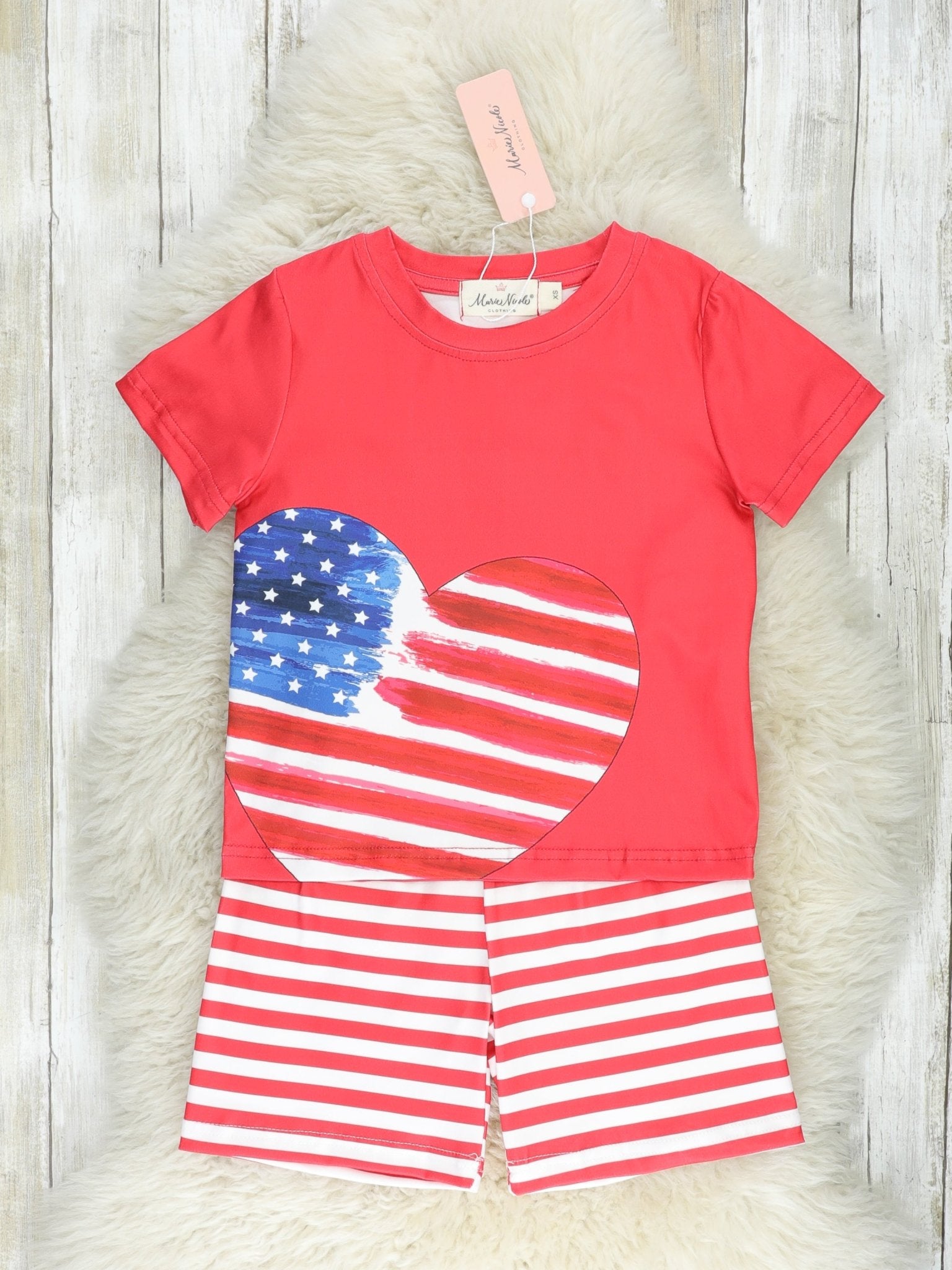Patriotic Stripe Heart Outfit - Marie Nicole Clothing