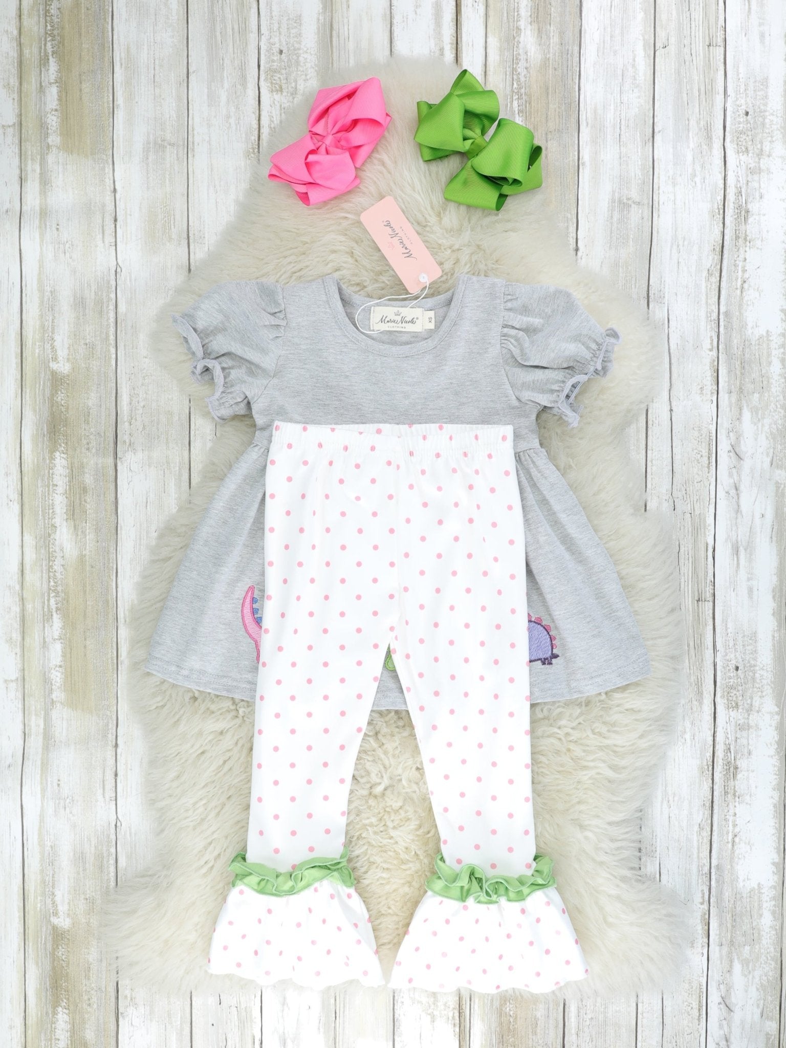 Grey Dinosaur Ruffle Outfit - Marie Nicole Clothing