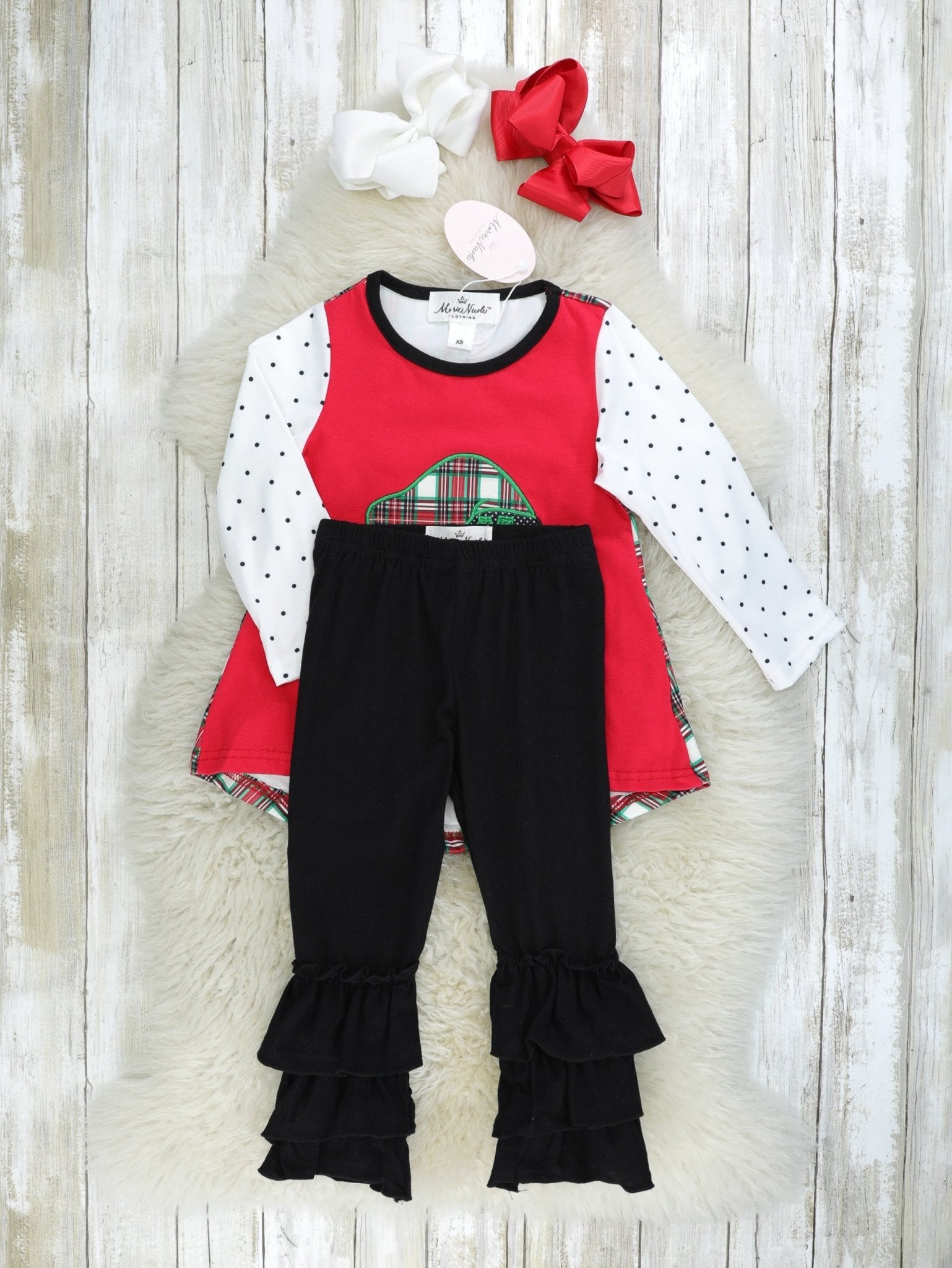 Red Santa Raglan Ruffle Outfit - Marie Nicole Clothing
