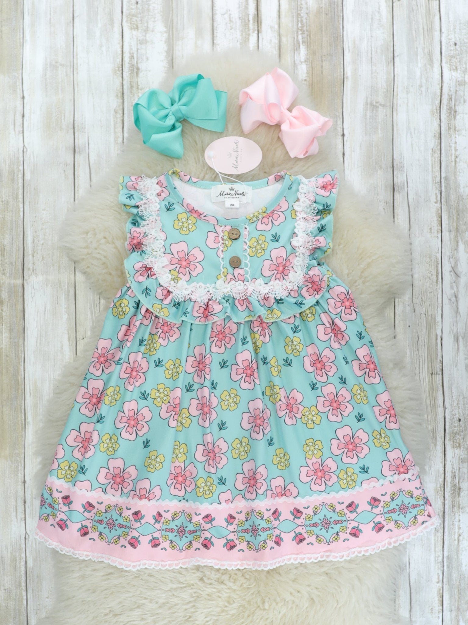 Yellow & Pink Floral Ruffle Dress - Marie Nicole Clothing