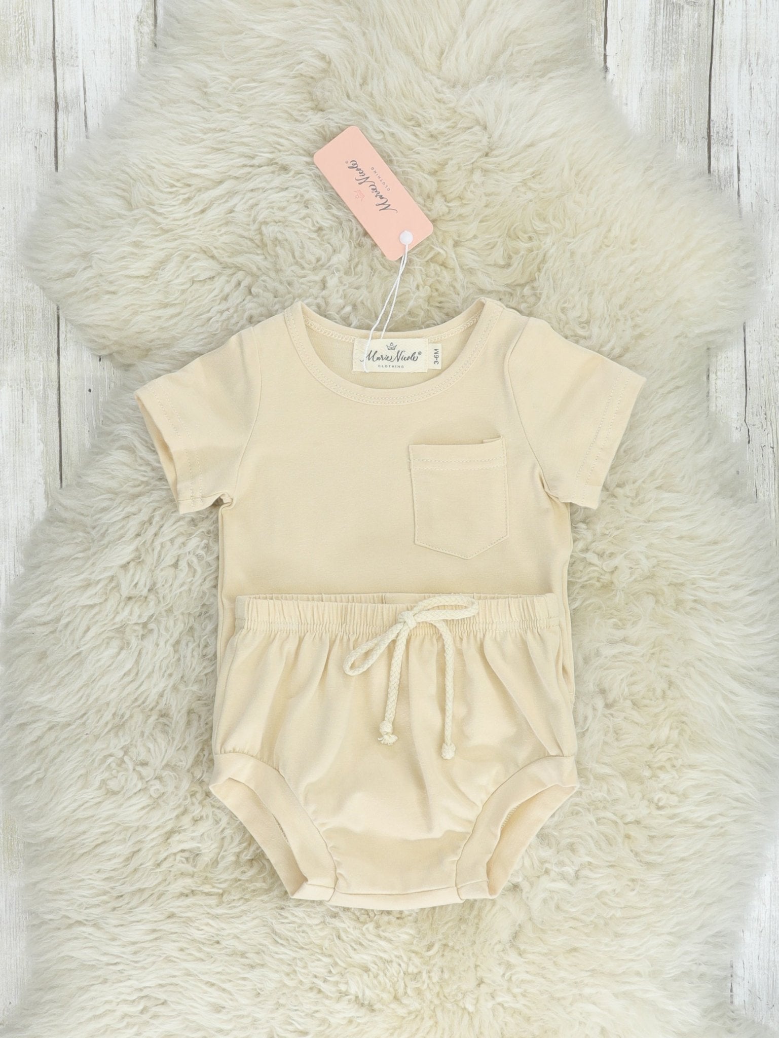 Beige Pocket Bloomers Outfit - Marie Nicole Clothing