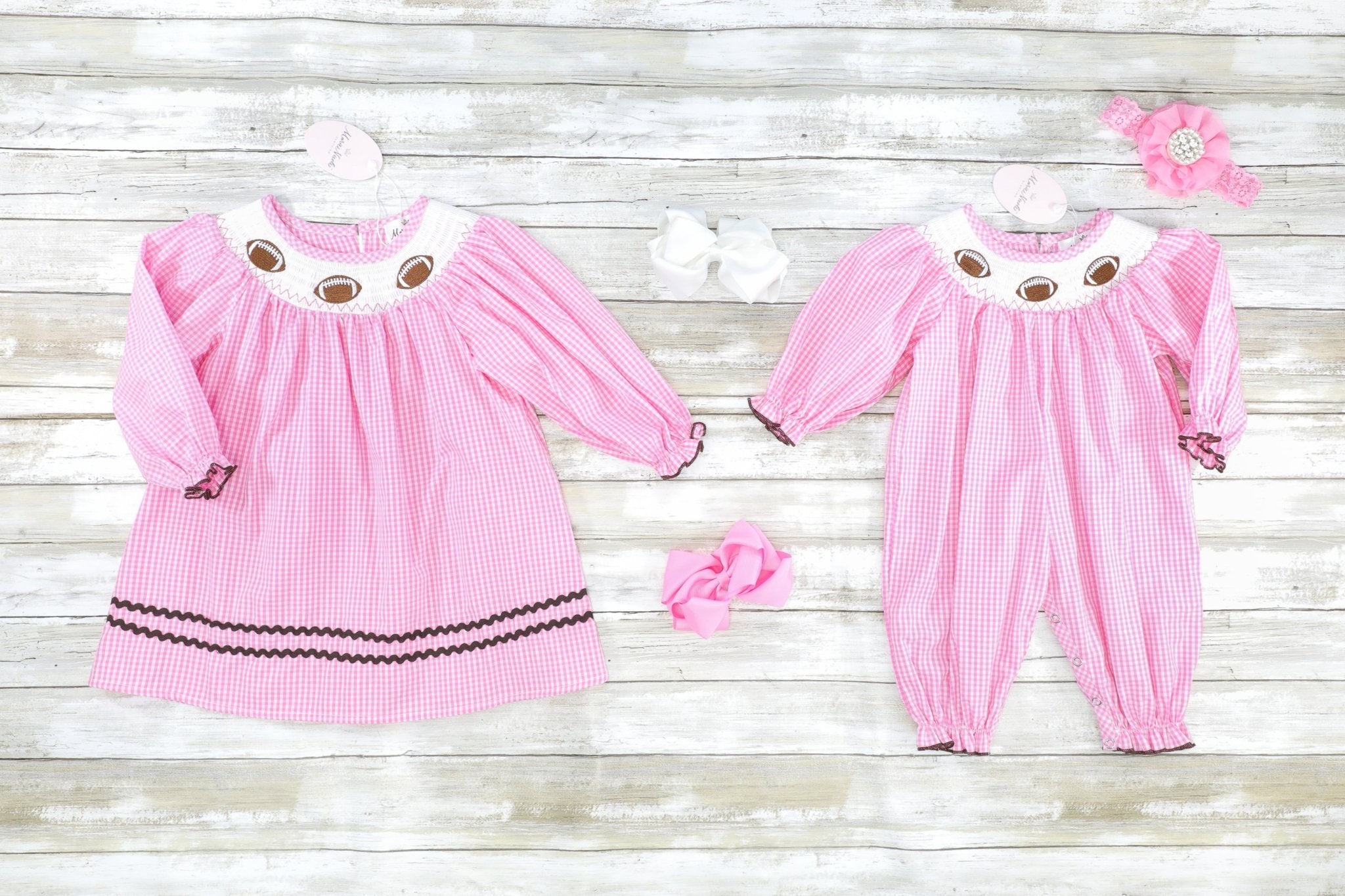 Pink Gingham Smocked Football Dress - Marie Nicole Clothing
