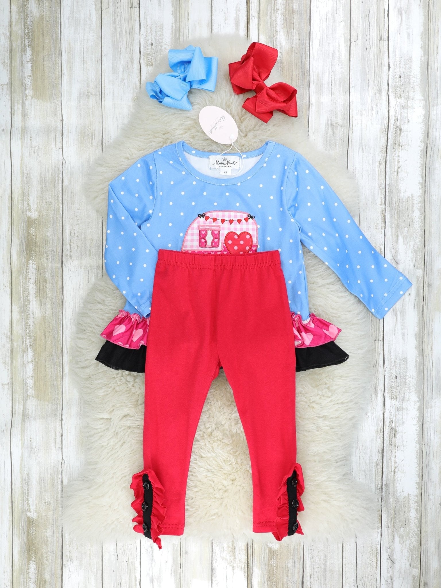 Pink Gingham Heart Camper Ruffle Outfit - Marie Nicole Clothing