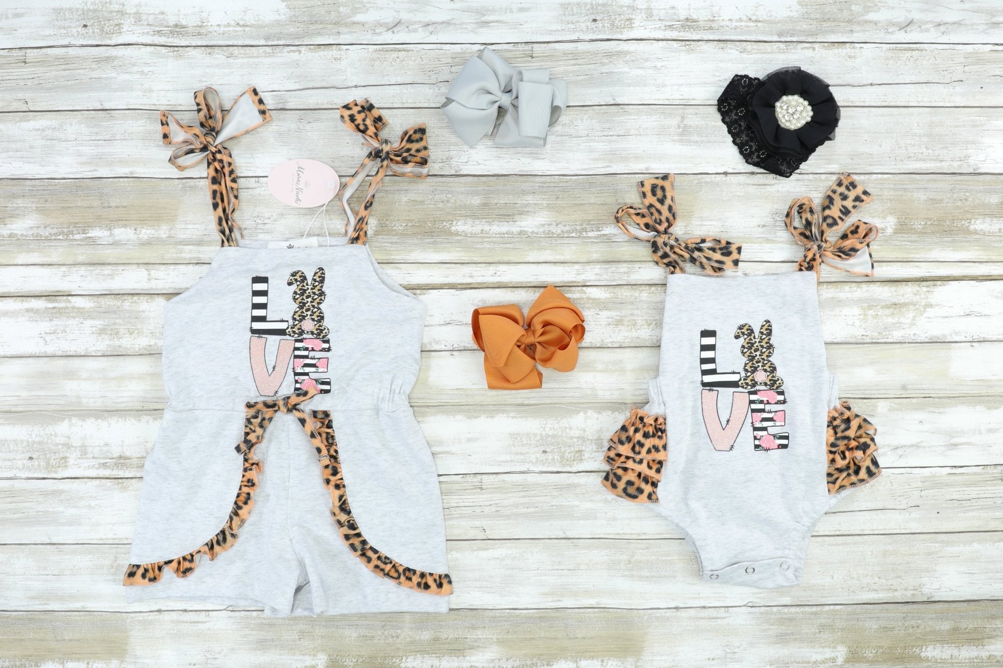 Cheetah Love Bunny Ruffle Bubble Romper - Marie Nicole Clothing