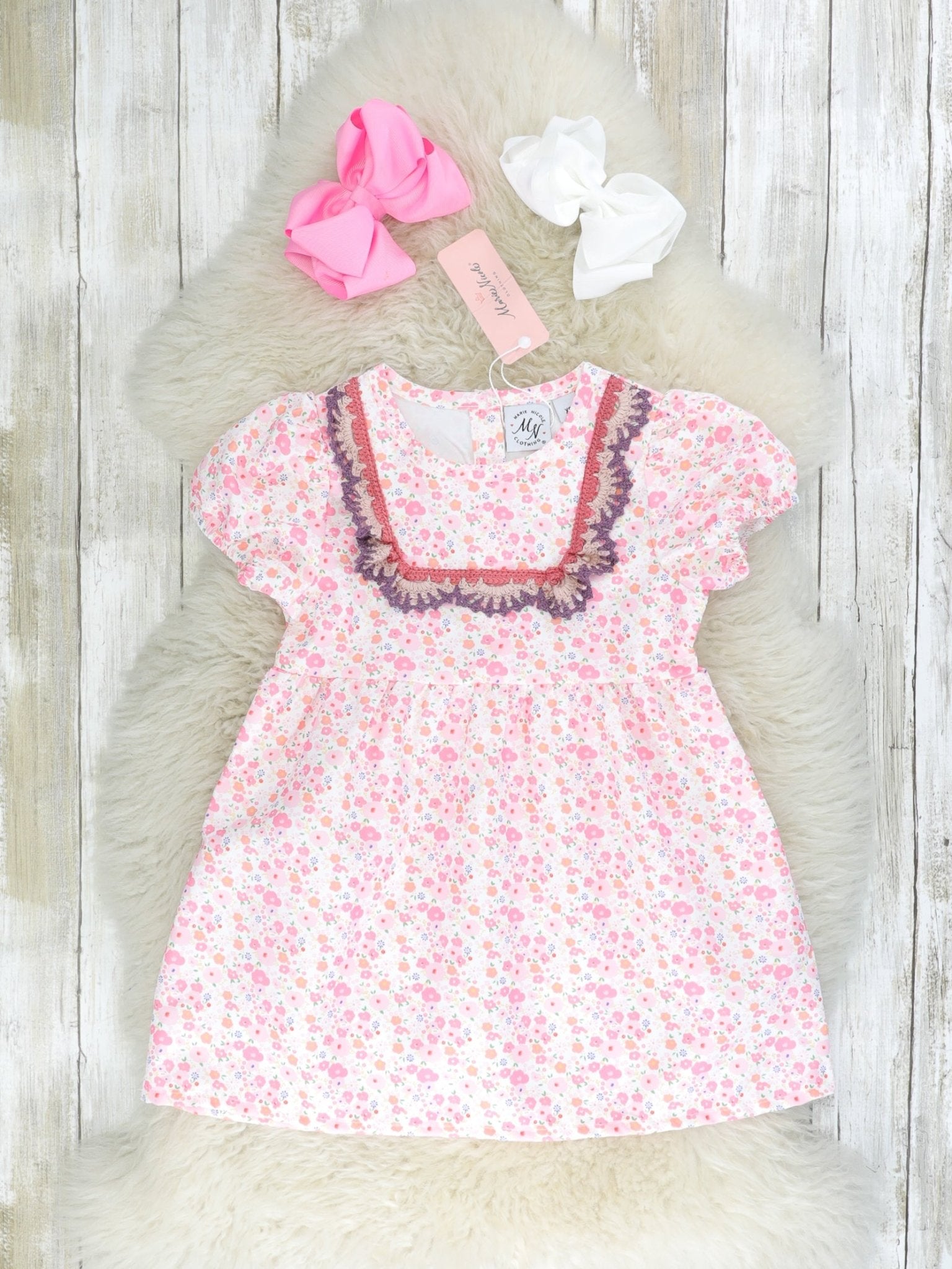 Pink Ditsy Floral Crochet Dress - Marie Nicole Clothing