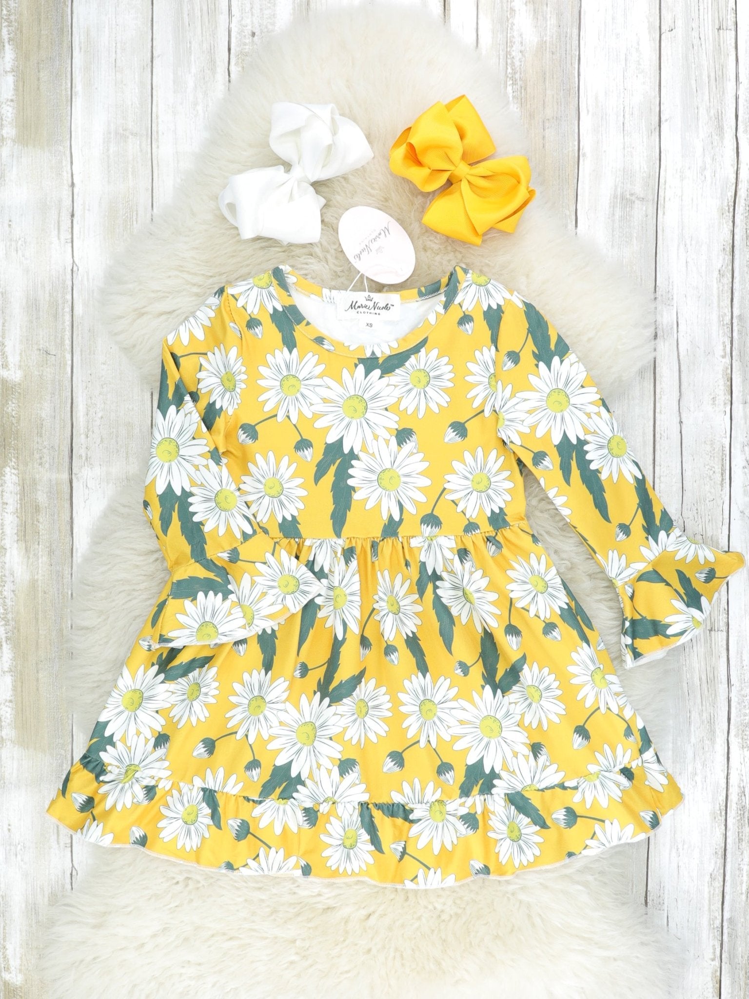 Yellow & Green Ruffle Swing Dress - Marie Nicole Clothing