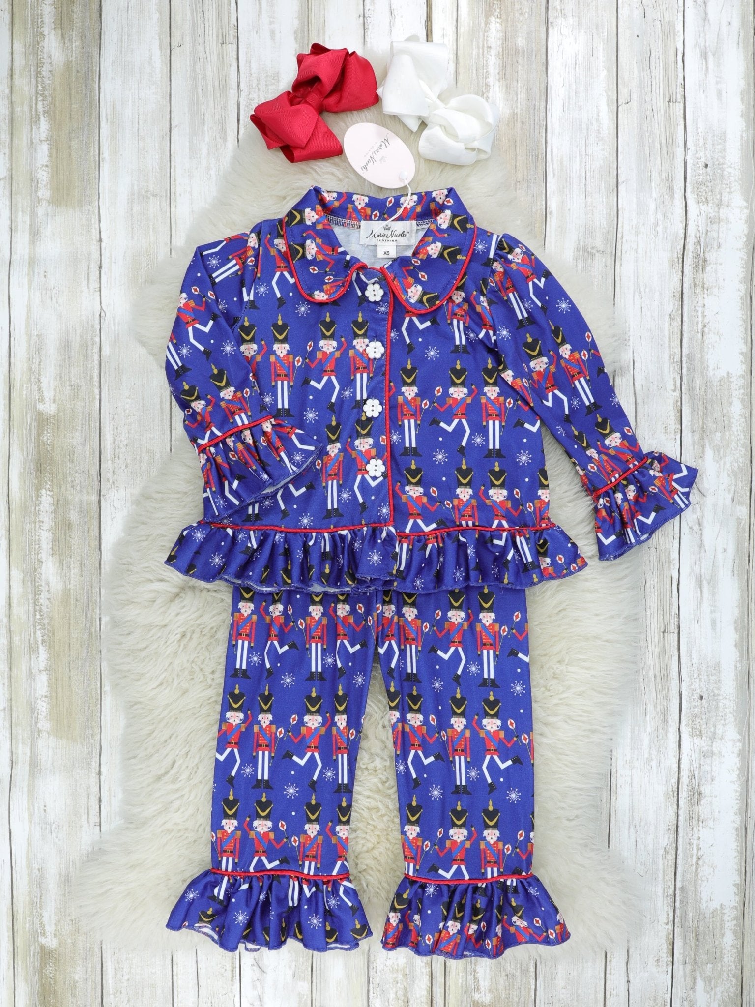 Royal Blue Nutcracker Ruffle Pajamas - Marie Nicole Clothing
