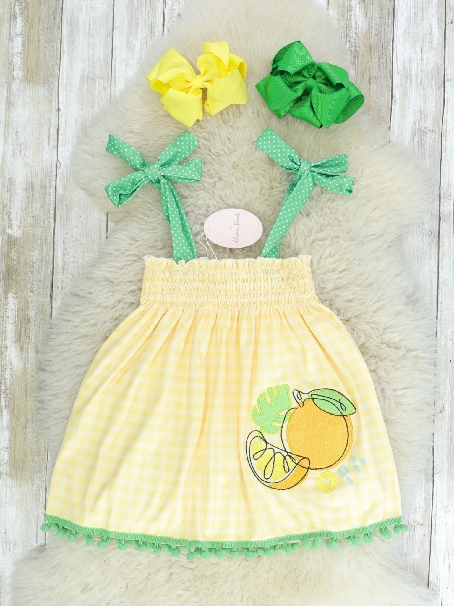 Yellow & Green Lemons Tie Dress - Marie Nicole Clothing