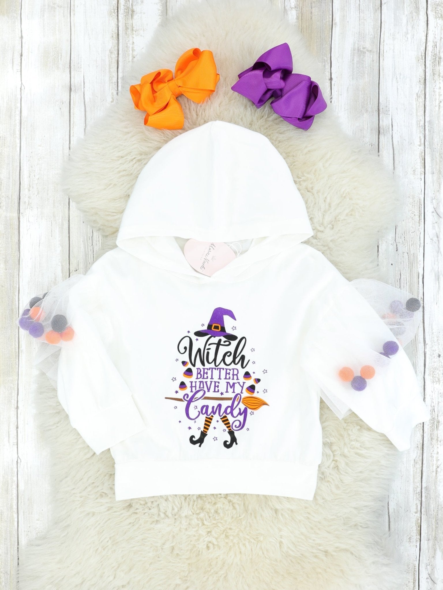 "Witch Better Have My Candy" Tulle Pom Pom Hoodie - Marie Nicole Clothing